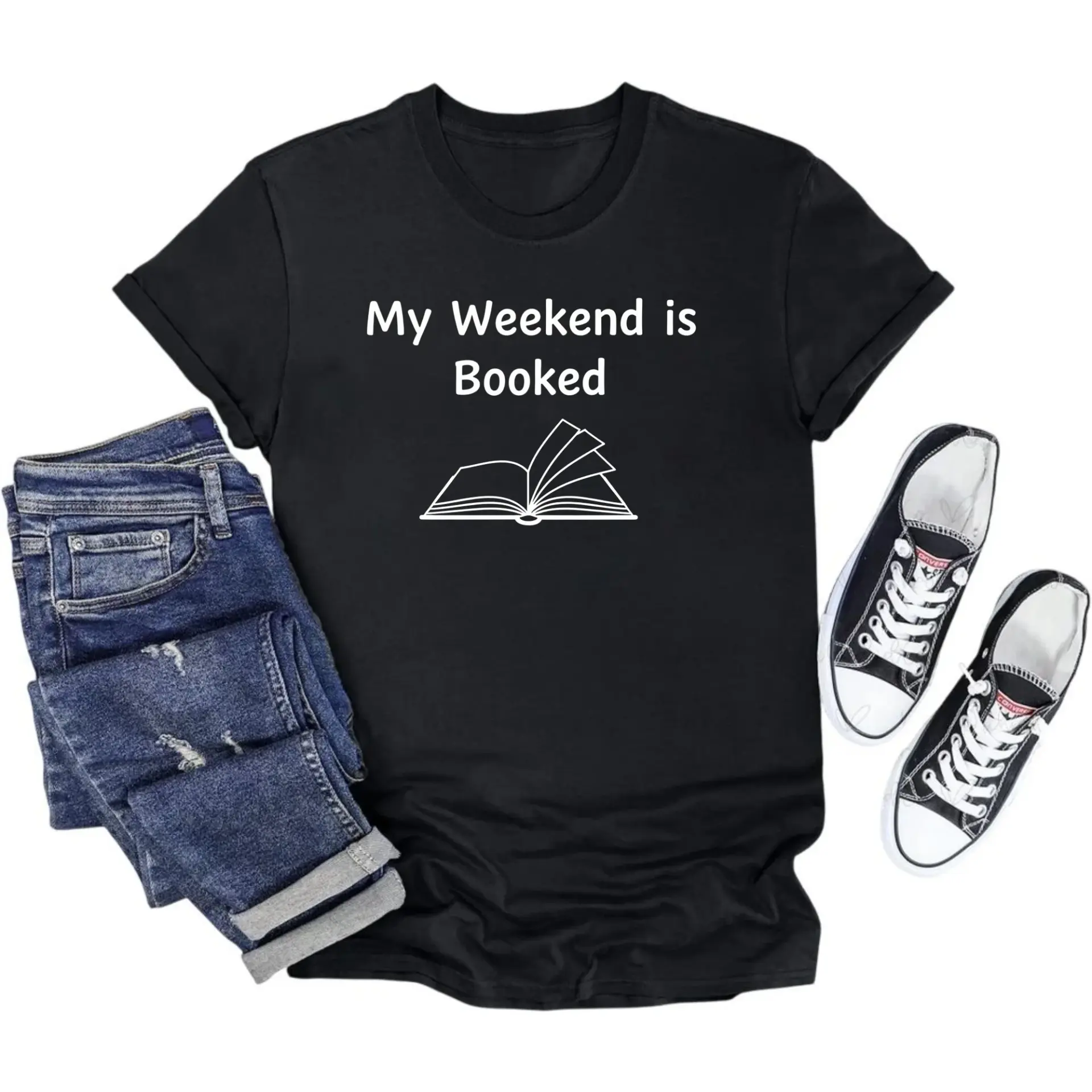 Funny Graphic Tee My Weekend Is Booked Reading Lovers Unisex Cotton Blend Short Sleeve Crew Neck Casual Shirt