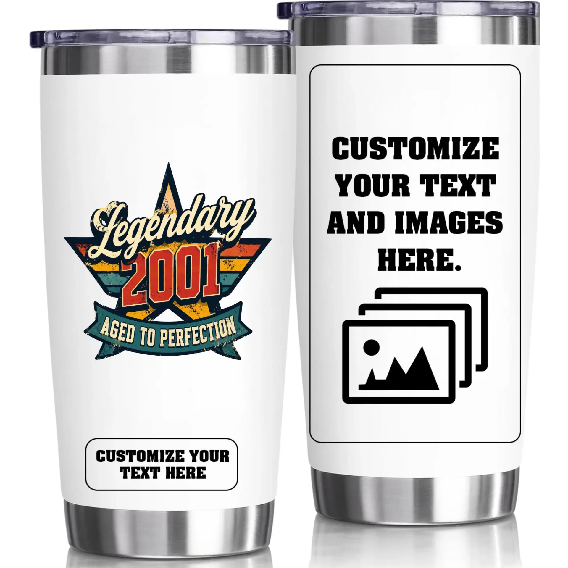 Stainless Steel Tumbler 20oz Vacuum Insulated Cup Legendary 2001 Aged to Perfection Custom Birthday Travel Coffee Mug