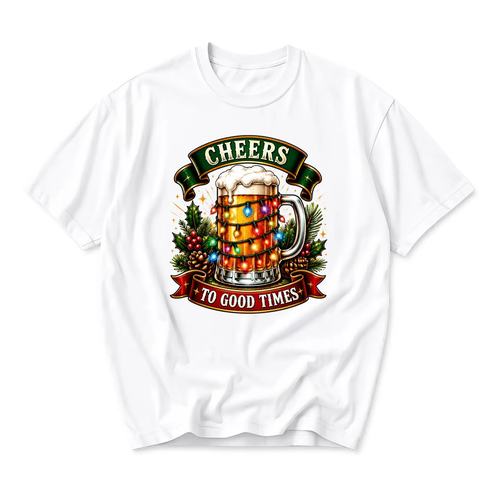 Funny Shirt Cheers to Good Times Beer Mug Graphic Tee Holiday Beverage Gift Unisex Crew Neck Casual Cotton Top