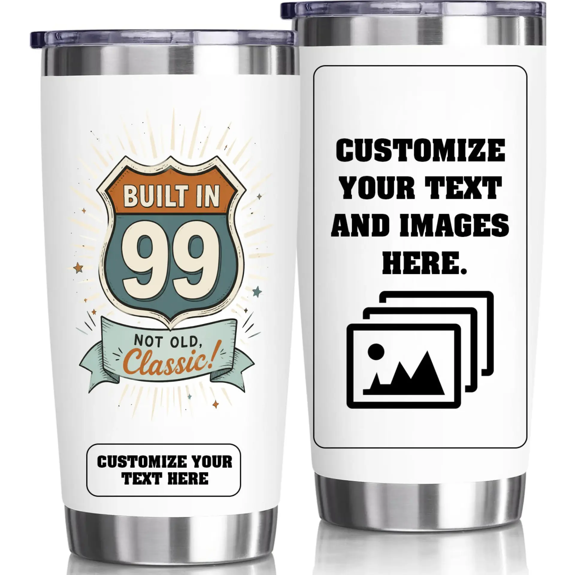 Stainless Steel Tumbler 20oz Custom Birthday Gift Vintage Road Sign Style Insulated Cup for Hot and Cold Drinks
