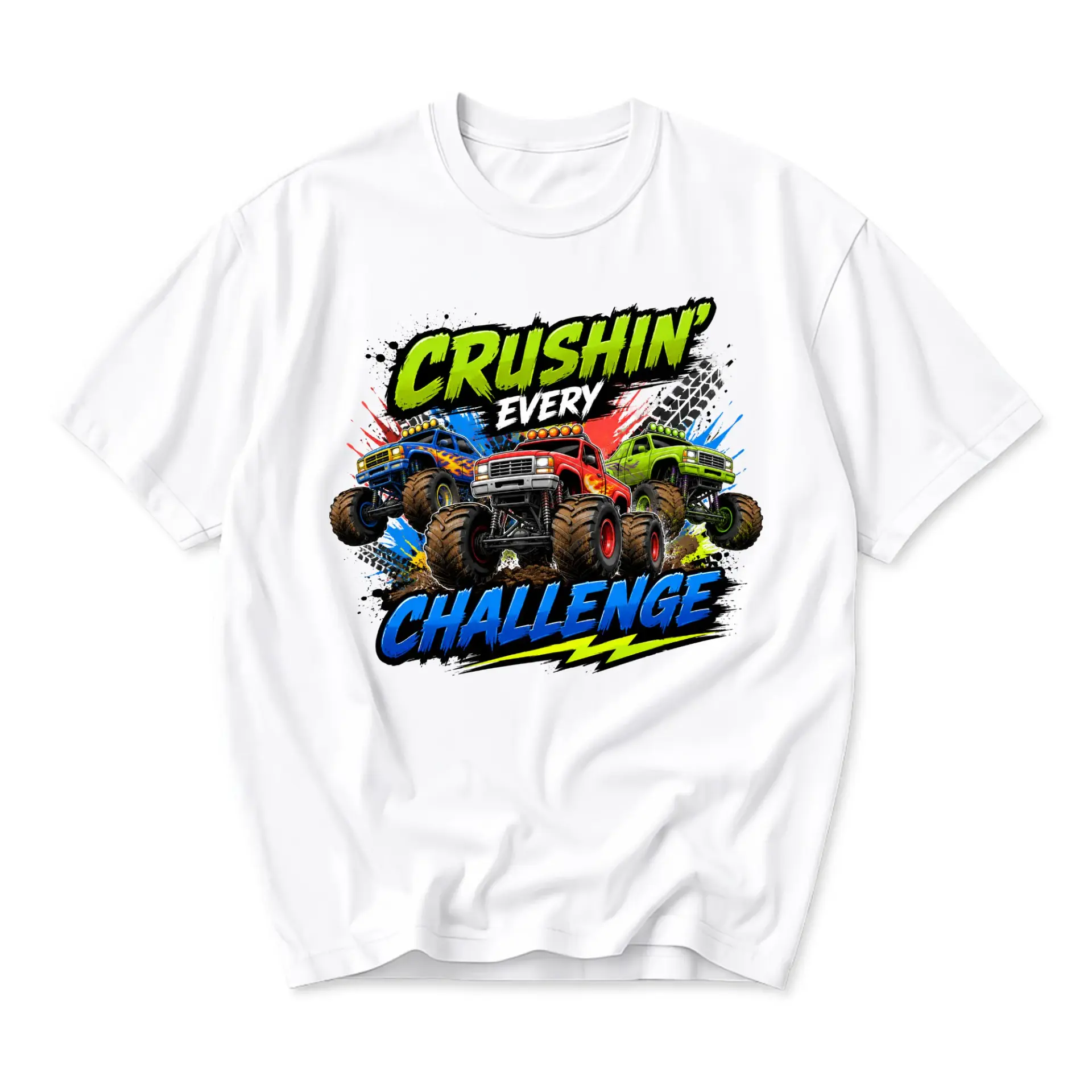 Graphic Tee Crushin Every Challenge Monster Truck Design Unisex Crew Neck Short Sleeve Casual Cotton Blend T-Shirt
