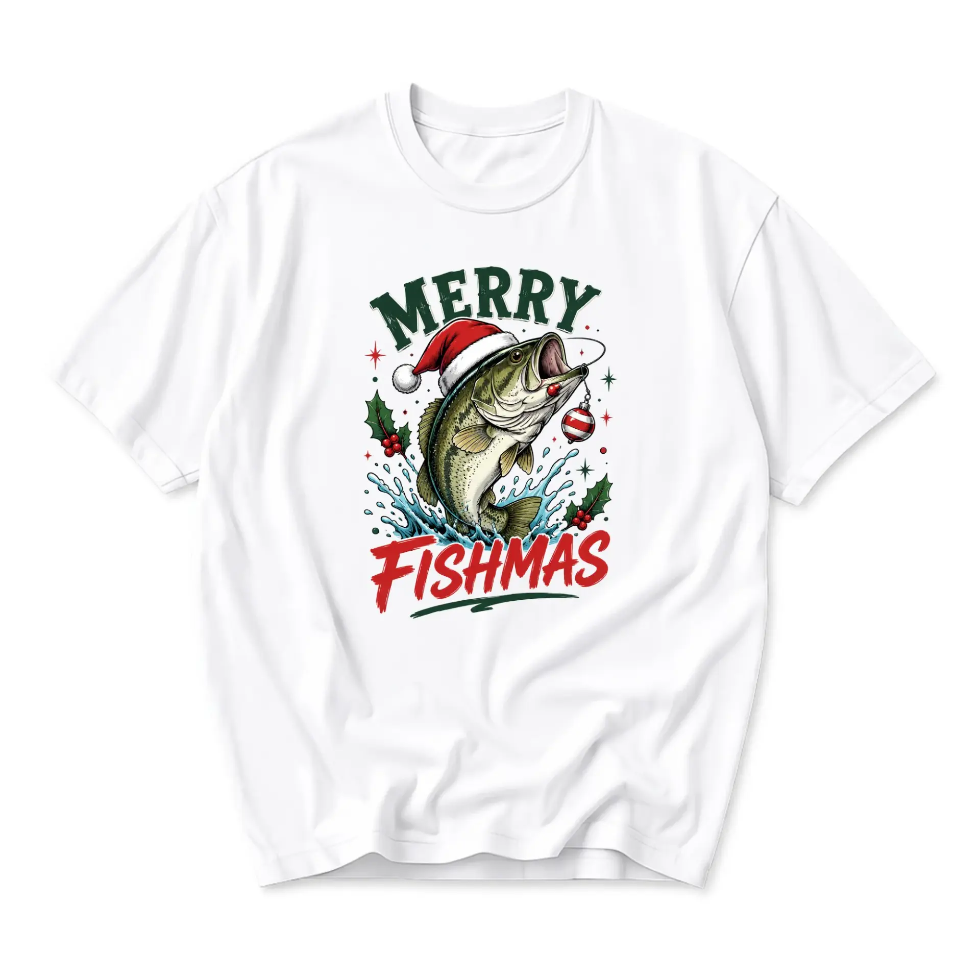 Funny Shirt Merry Fishmas Fisherman Holiday Graphic Tee Unisex Short Sleeve