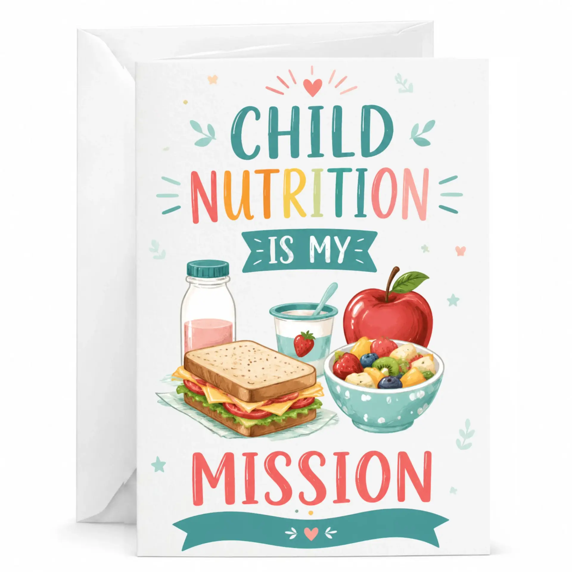Greeting Card Child Nutrition Is My Mission Healthy Eating Design Printed Note for Nutritionists and Healthcare Professionals