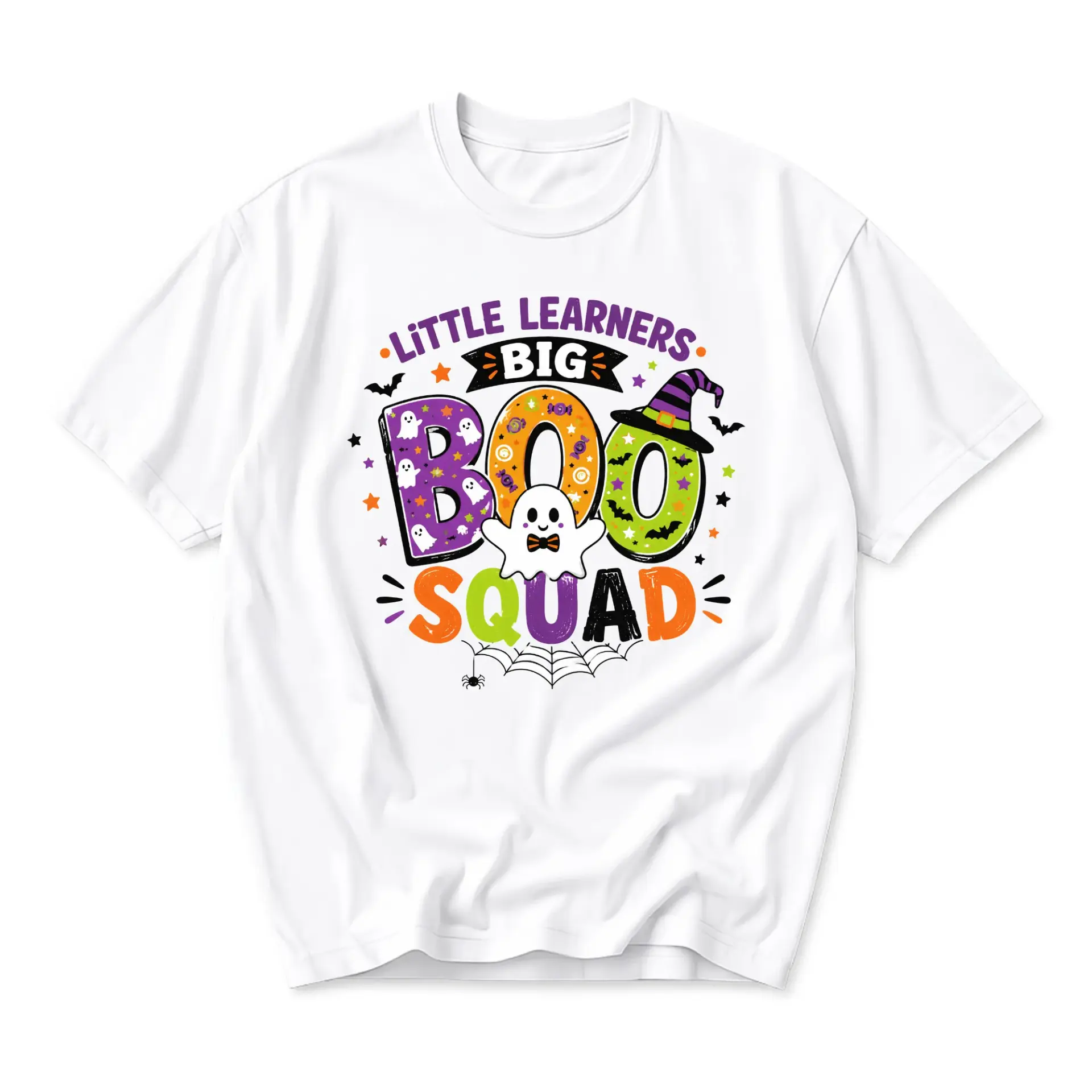 T-shirt Little Learners Big Boo Squad Halloween Graphic Tee Unisex Crew Neck Seasonal Holiday Apparel White