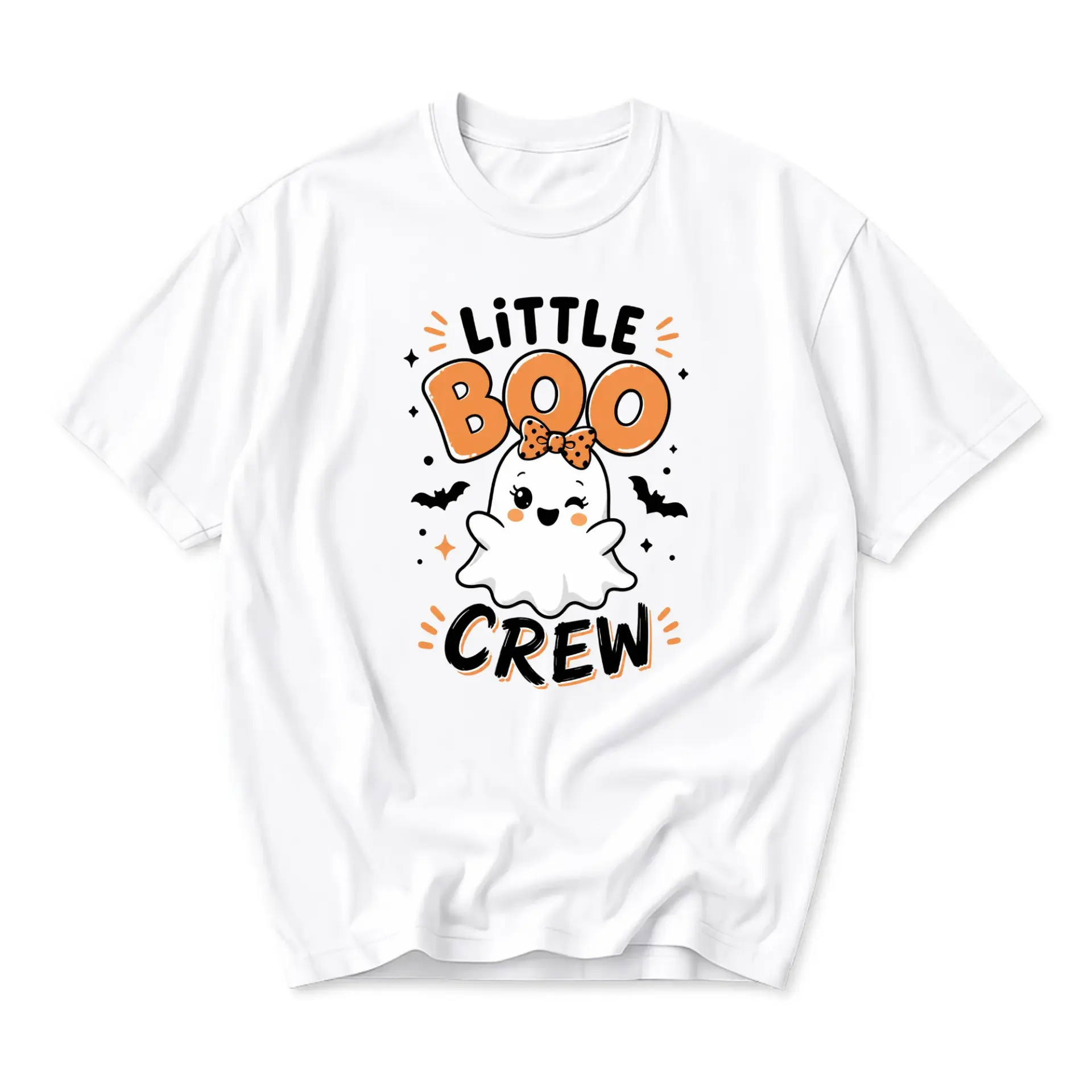 Graphic Tee Little Boo Crew Spooky Ghost Autumn Theme Unisex Casual Crew Neck T-Shirt for Seasonal Fall Style Everyday