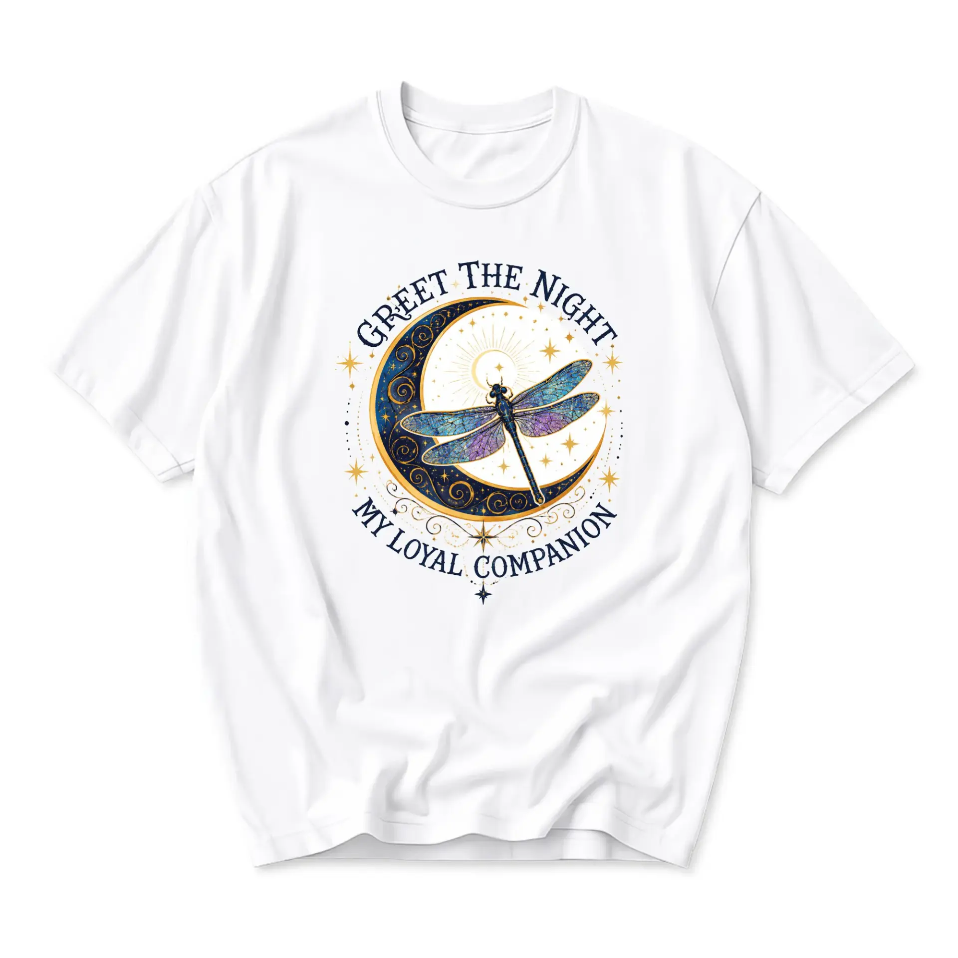 Graphic Tee Greet the Night Dragonfly Celestial Moon Unisex Crew Neck T-Shirt Short Sleeve Casual Apparel