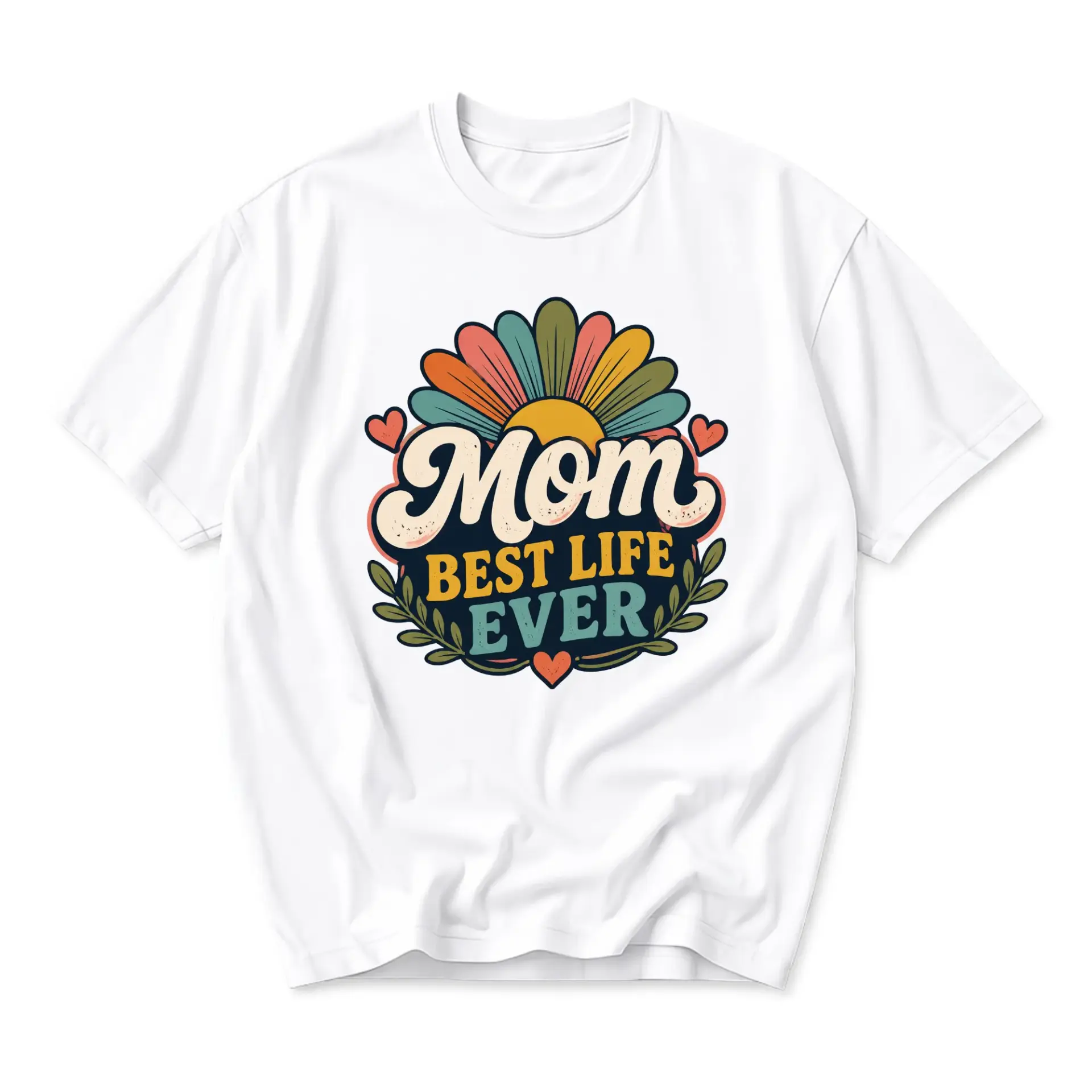 Graphic Tee Mom Best Life Ever Retro Floral Design Unisex Crew Neck Soft Cotton Casual Apparel for Everyday Wear
