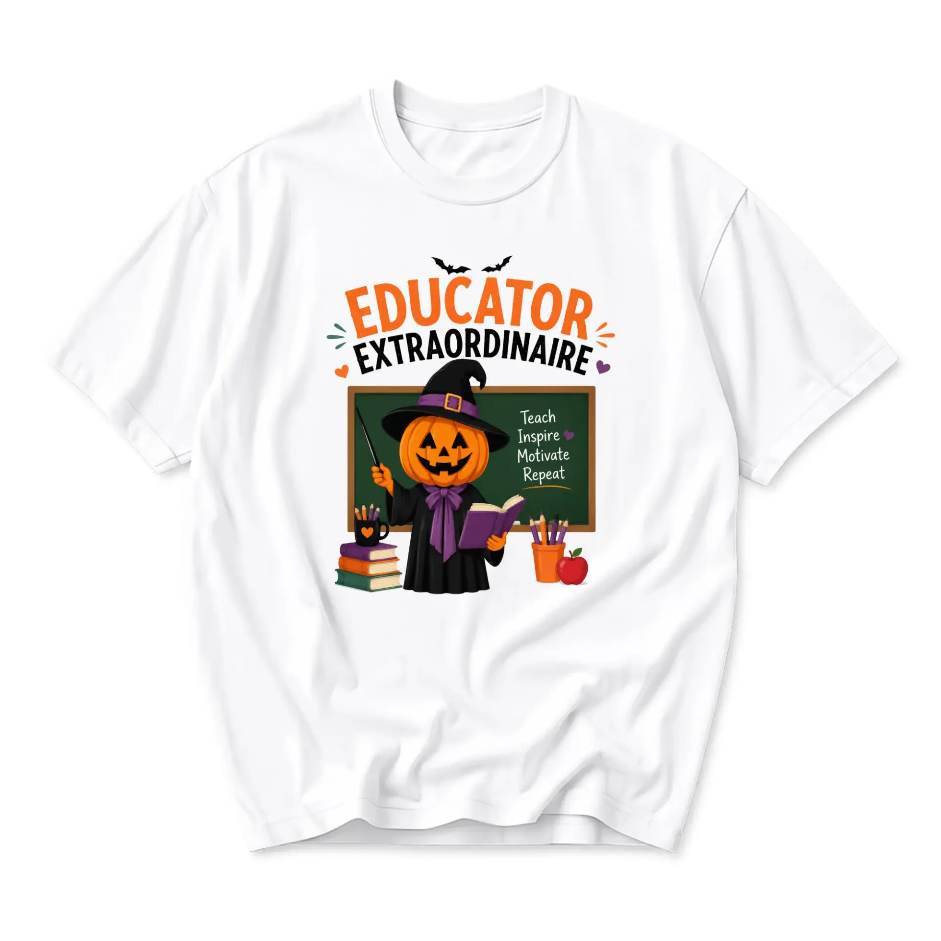 Graphic Tee Educator Extraordinaire Pumpkin Witch Unisex Shirt for Seasonal Casual Everyday Apparel Wear Comfort Fit