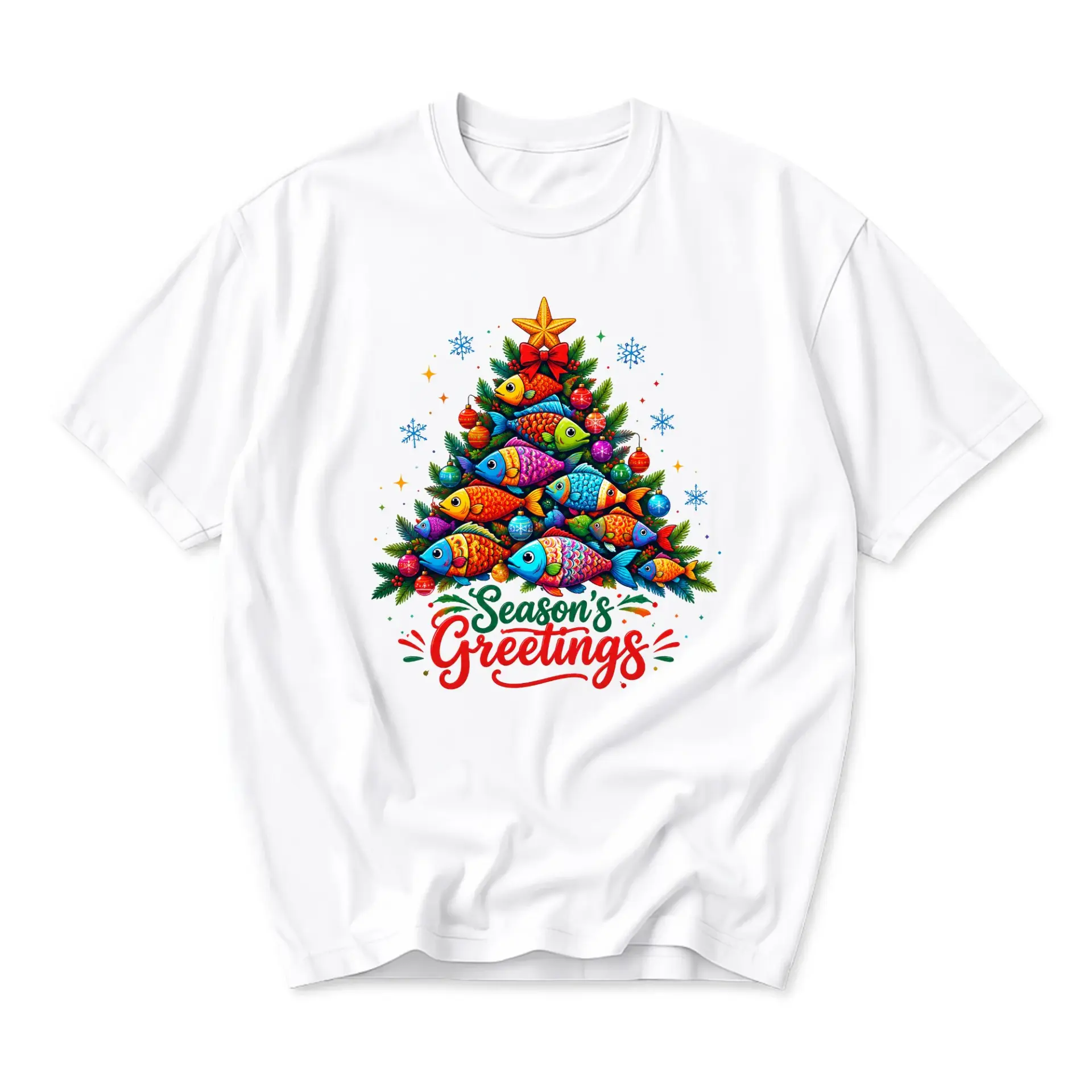Graphic Tee Season's Greetings Fish Christmas Tree Unisex Crew Neck Short