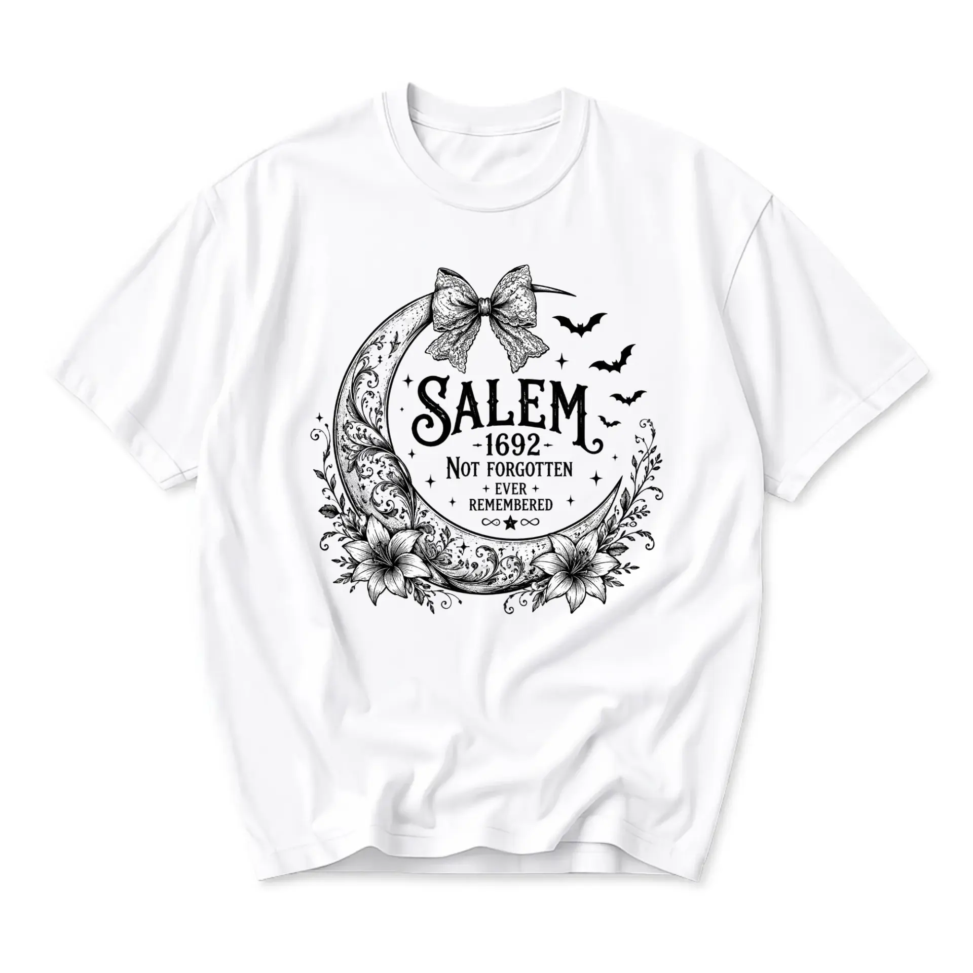 Graphic Tee Salem 1692 Not Forgotten Ever Remembered Artistic Illustration Print Unisex Crew Neck Casual Cotton Shirt