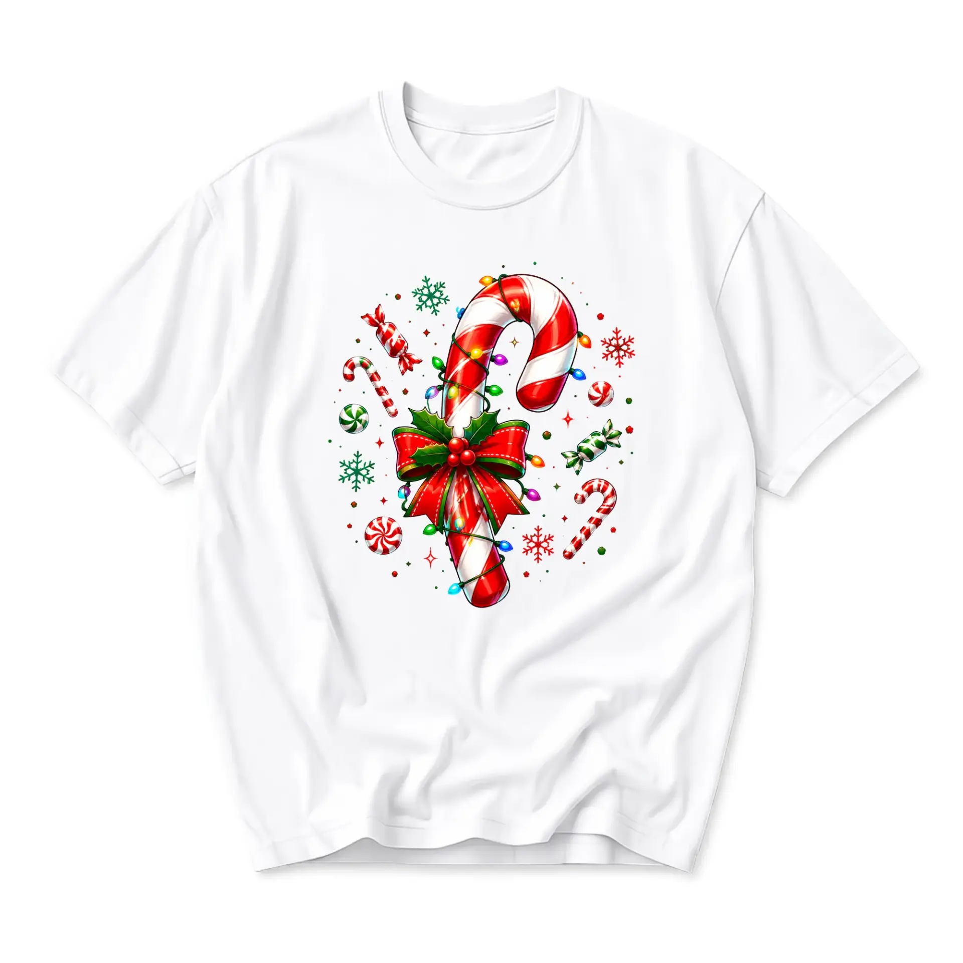 Graphic Tee Candy Cane Christmas Holiday Shirt Festive Unisex Crew Neck