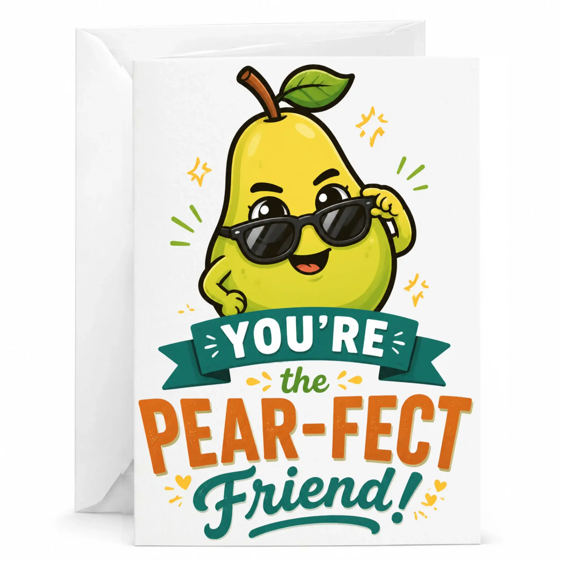 Funny Greeting Card You Are the -Fect Friend Pun for Bestie or Loved One Whimsical Fruit Illustration