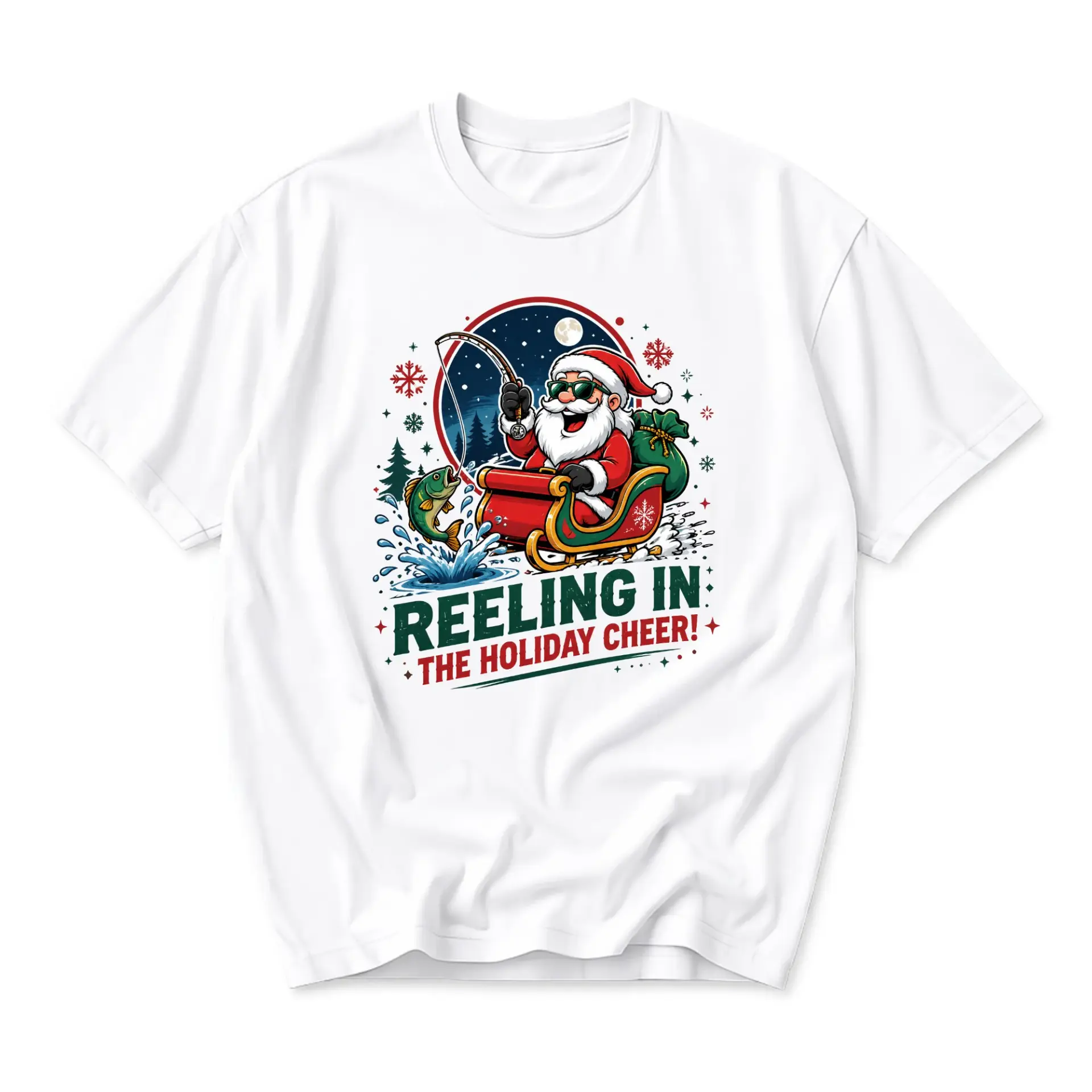 Funny Shirt Reeling in the Holiday Cheer Santa Claus Fishing Graphic