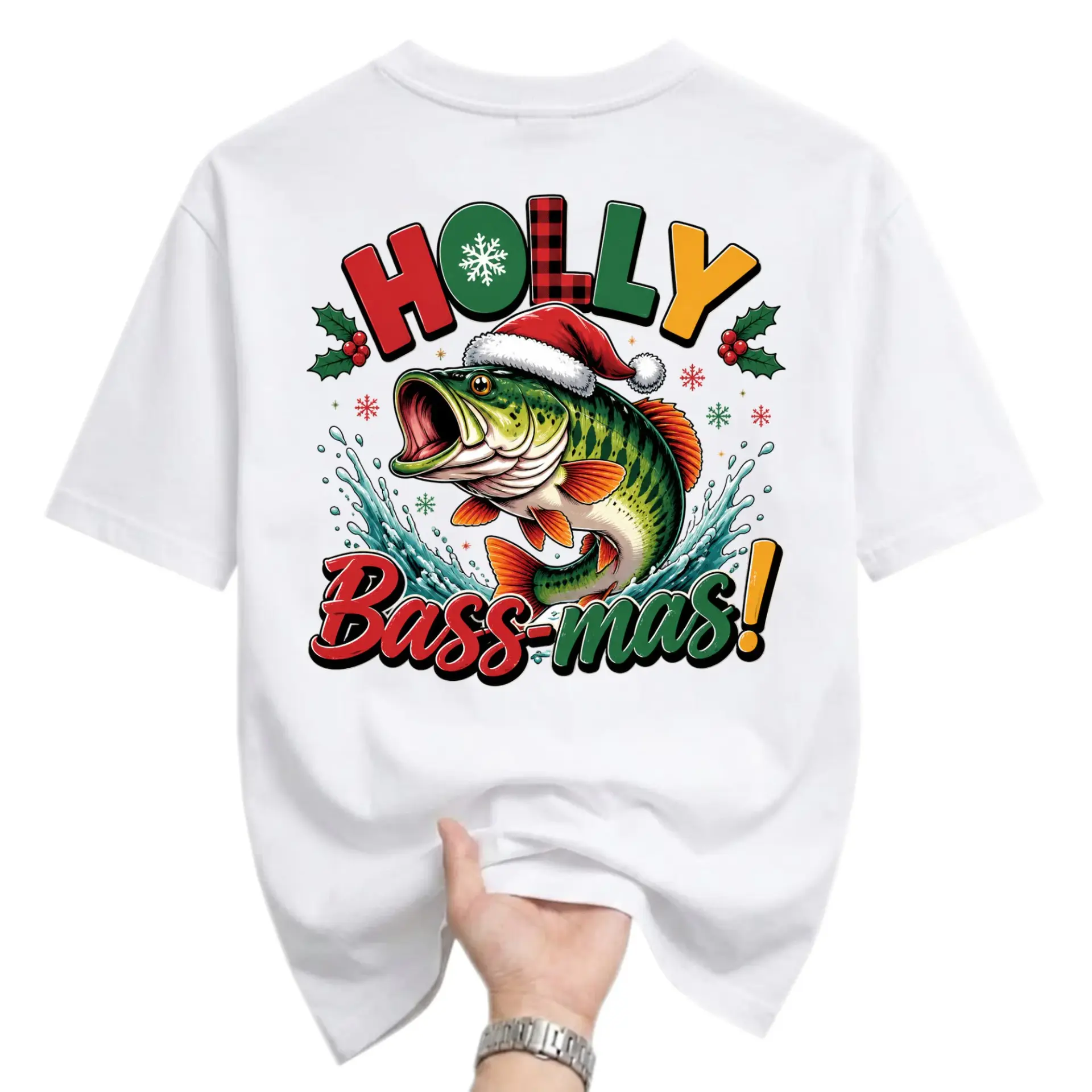 Funny Shirt Holly Mas Graphic Tee Christmas Fishing Lover Unisex Crew Neck