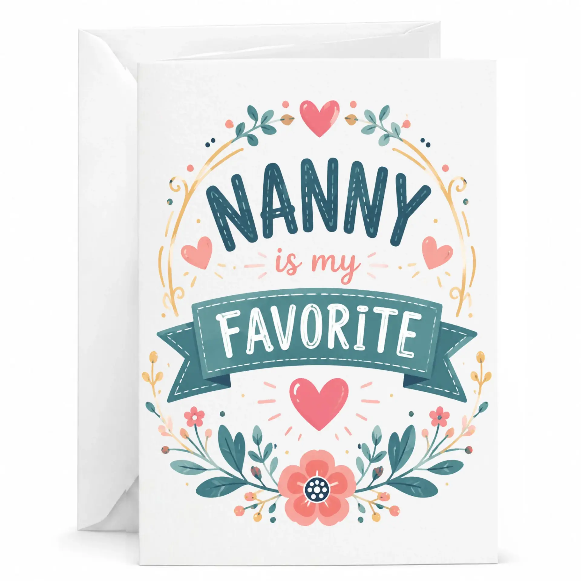 Greeting Card for Nanny Featuring Floral Wreath Design and Decorative Ribbon Sentiment Special Occasions