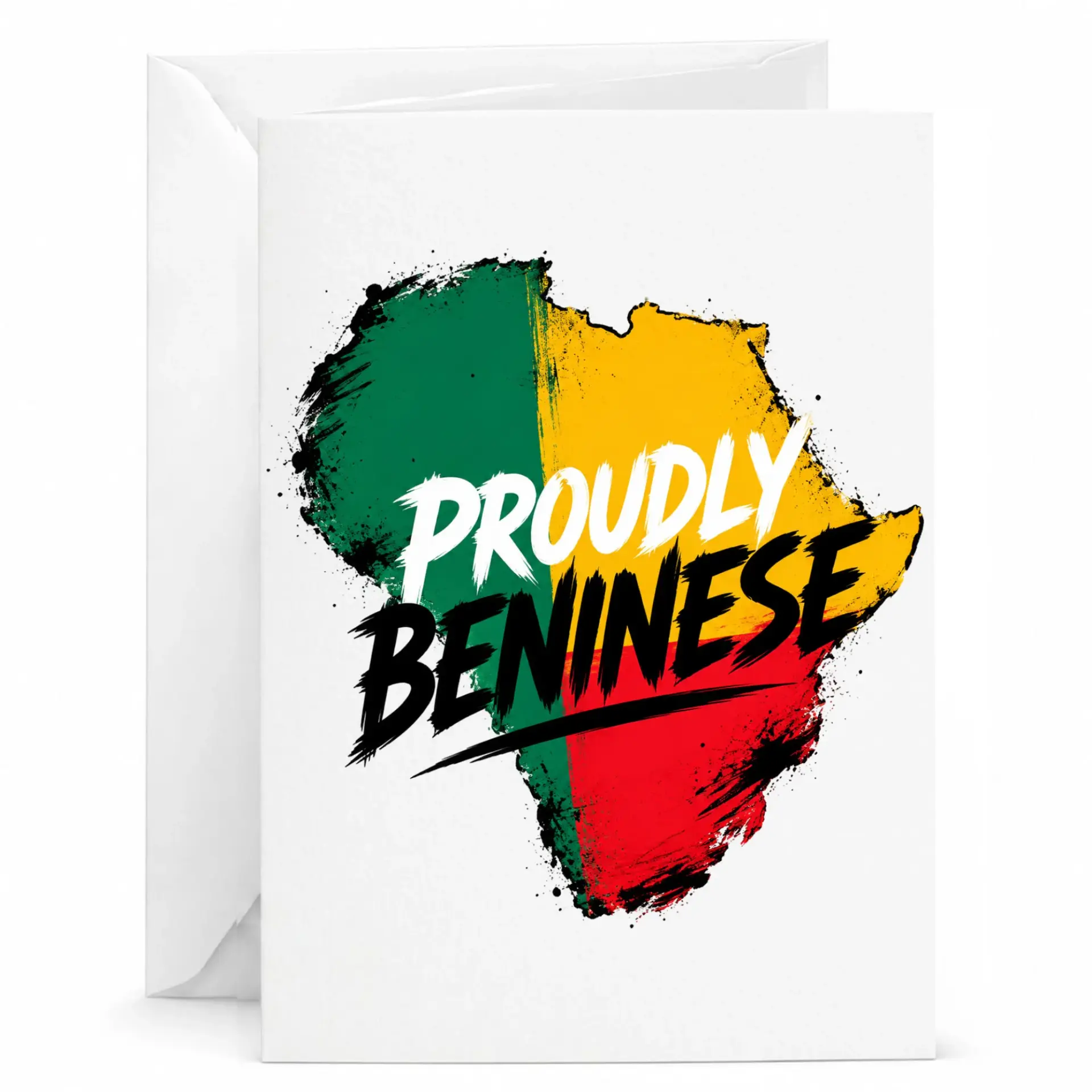 Proudly Beninese Greeting Card Featuring National Flag Colors Map Design for National Pride and Cultural Celebration