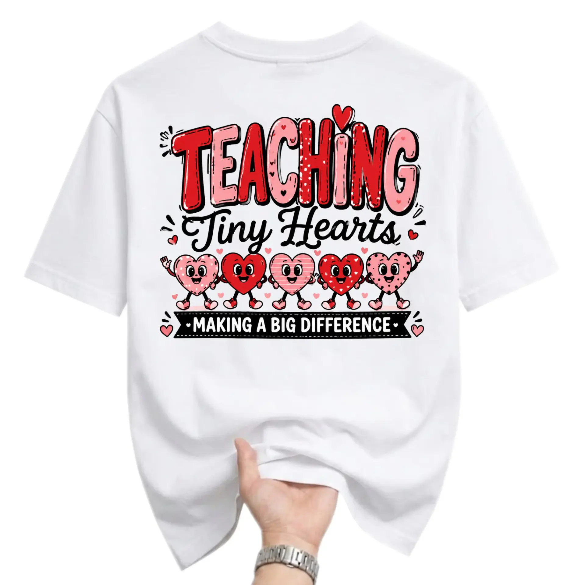 Graphic Tee Teaching Tiny Hearts Making a Big Difference Unisex Crew Neck Soft Cotton Blend Casual Everyday Shirt