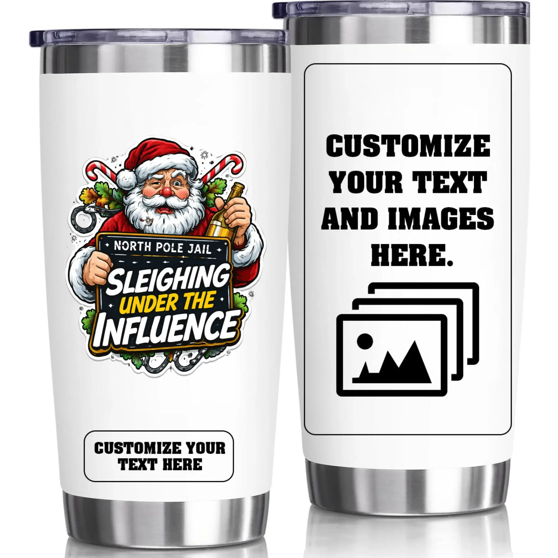 Risk: the Product Design Features Santa Claus, Which Is a Public Figure/character, and the Text Includes References That Potentially Fall under Ip/trademark Concerns Related to Restricted or Protected Imagery.