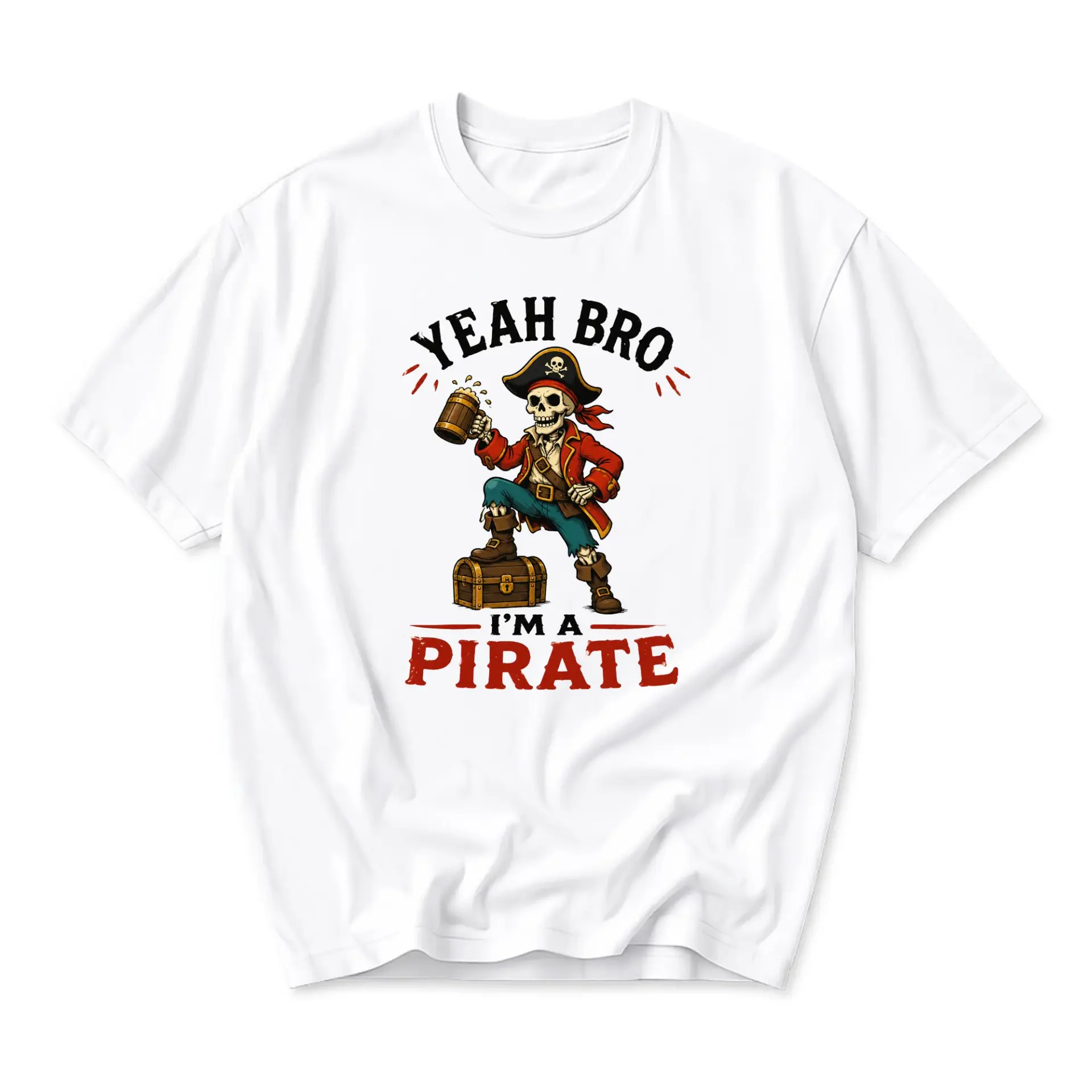 Funny Shirt Yeah Bro I Am a Pirate Graphic Tee Unisex Crew Neck Short Sleeve Casual Cotton Blend Apparel for Men Women