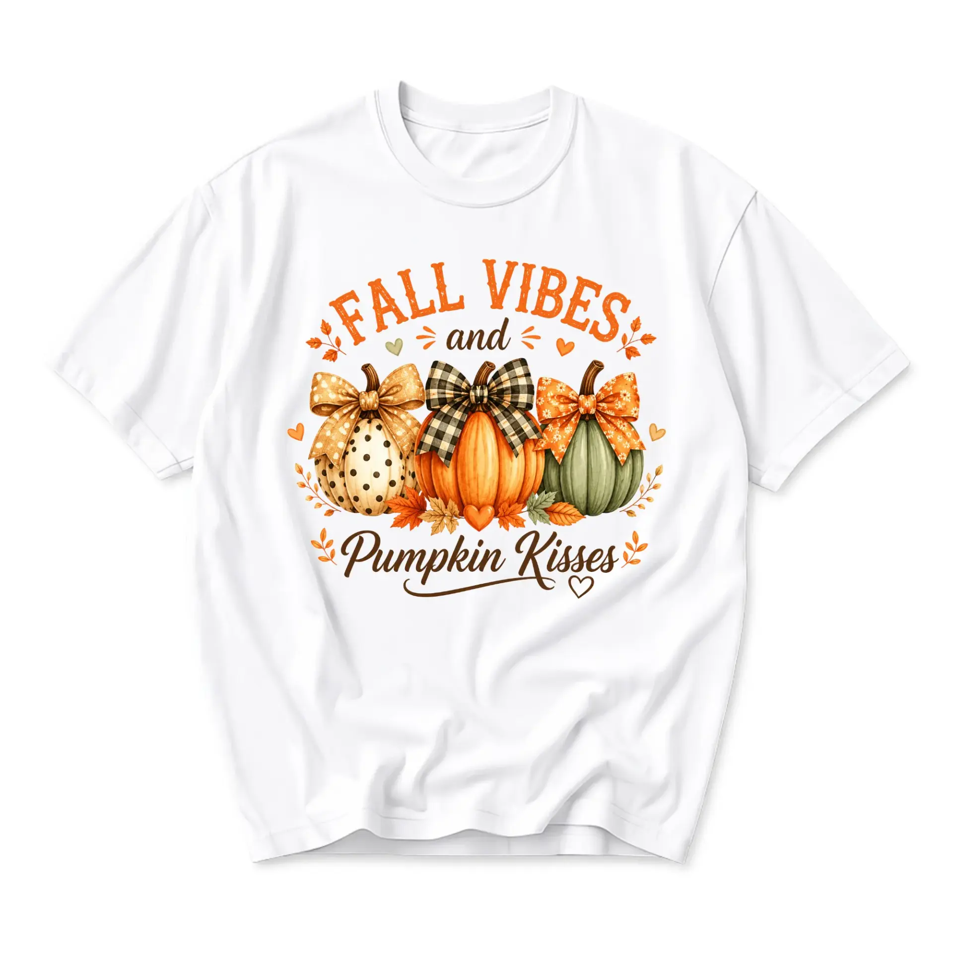 Graphic Tee Fall Vibes and Pumpkin Kisses Seasonal Autumn Shirt for Women and Men Unisex Comfortable Apparel