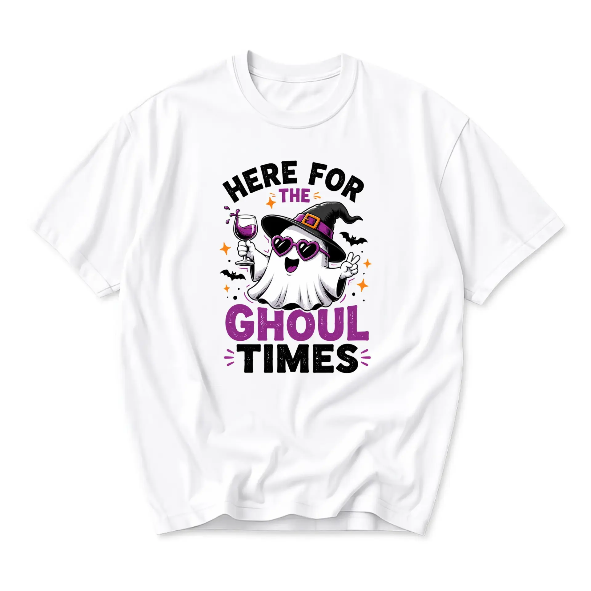 Funny Shirt Here for the Ghoul Times Graphic Tee Unisex Crew Neck Halloween Costume Casual Seasonal Apparel