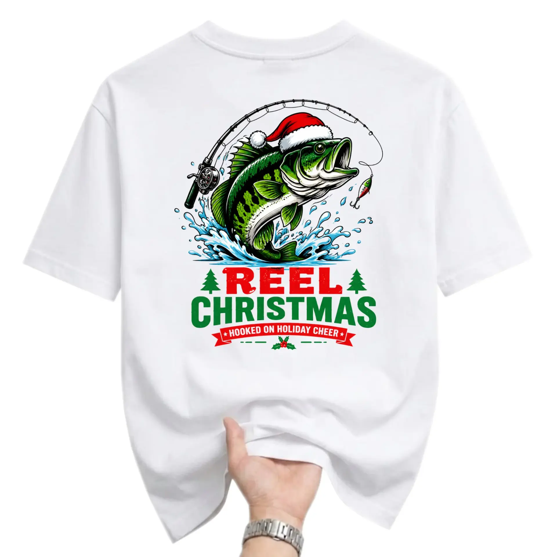 Funny Shirt Reel Christmas on Holiday Cheer Graphic Tee Unisex Crew Neck Seasonal Fishing Theme Apparel