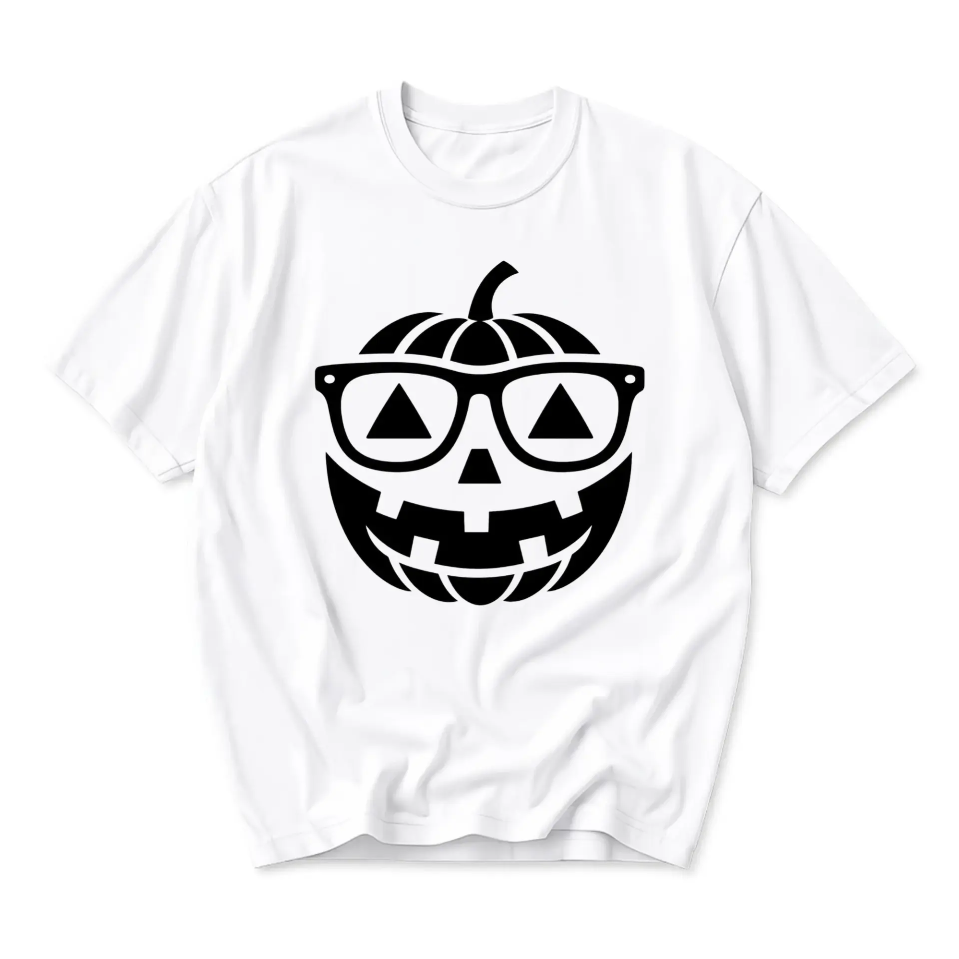 Graphic Tee Funny Pumpkin Wearing Glasses Print Short Sleeve Unisex Casual Crew Neck Comfortable Cotton Shirt