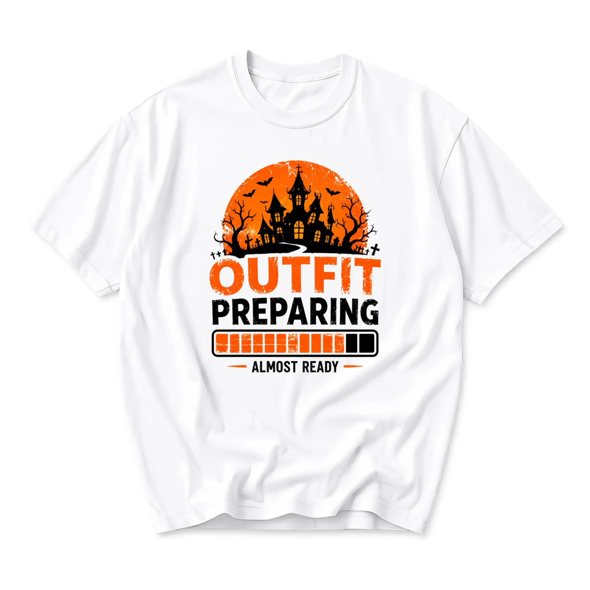 Graphic Tee Outfit Preparing Almost Ready Halloween T-Shirt Unisex Crew Neck Casual Cotton Blend Short Sleeve Top