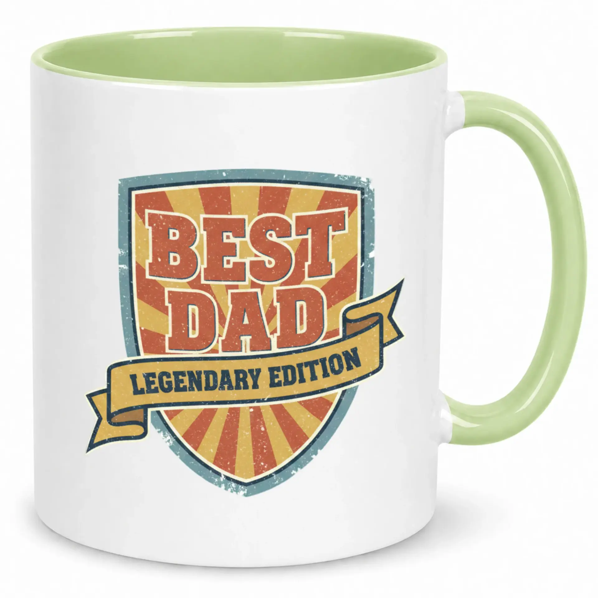 Best Dad Legendary Edition Coffee Mug Premium 11oz or 15oz White Ceramic Drinkware with Green Handle for Fathers
