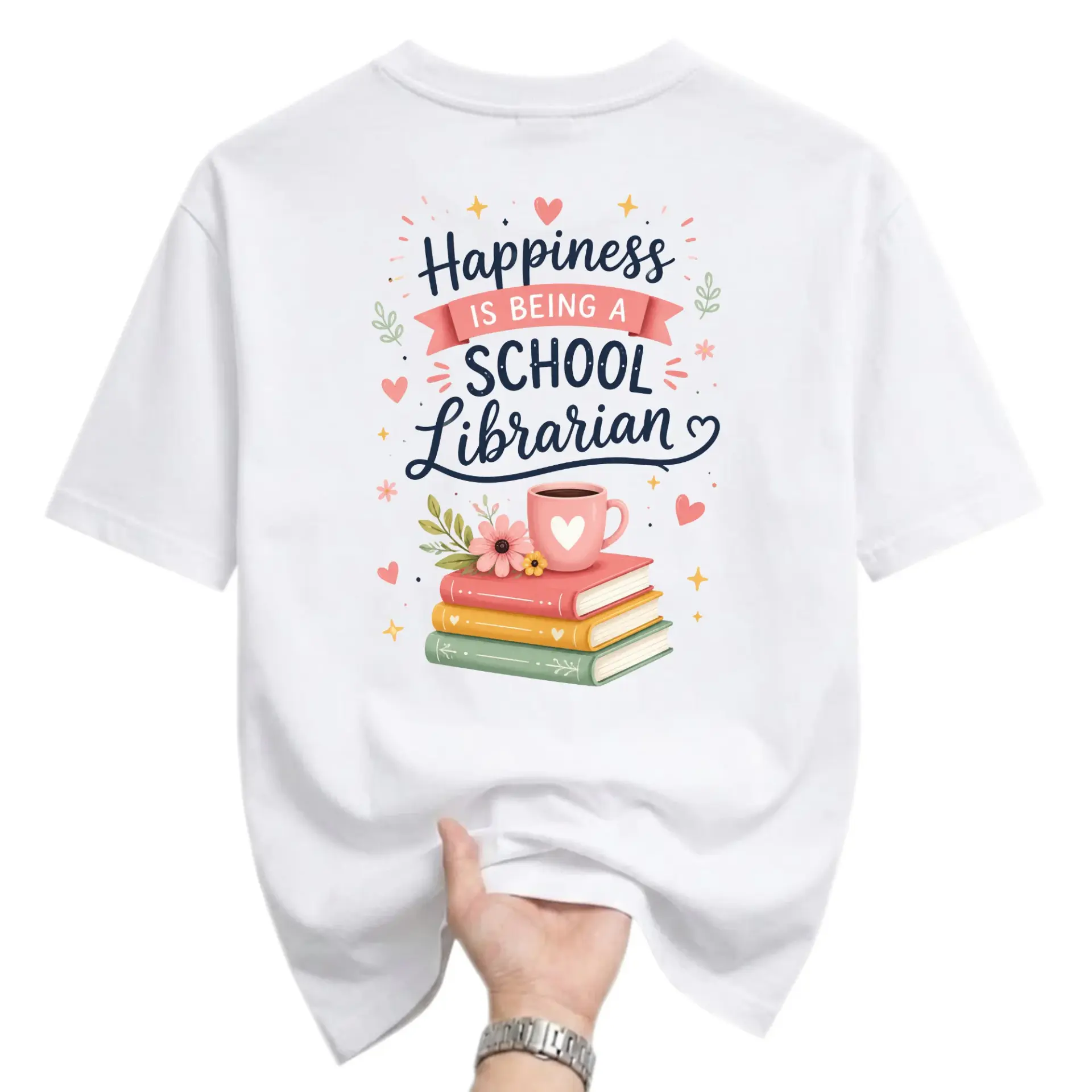 Graphic Tee School Librarian Happiness Quote Unisex Shirt Soft Cotton Casual Apparel for Book Lovers and Educators