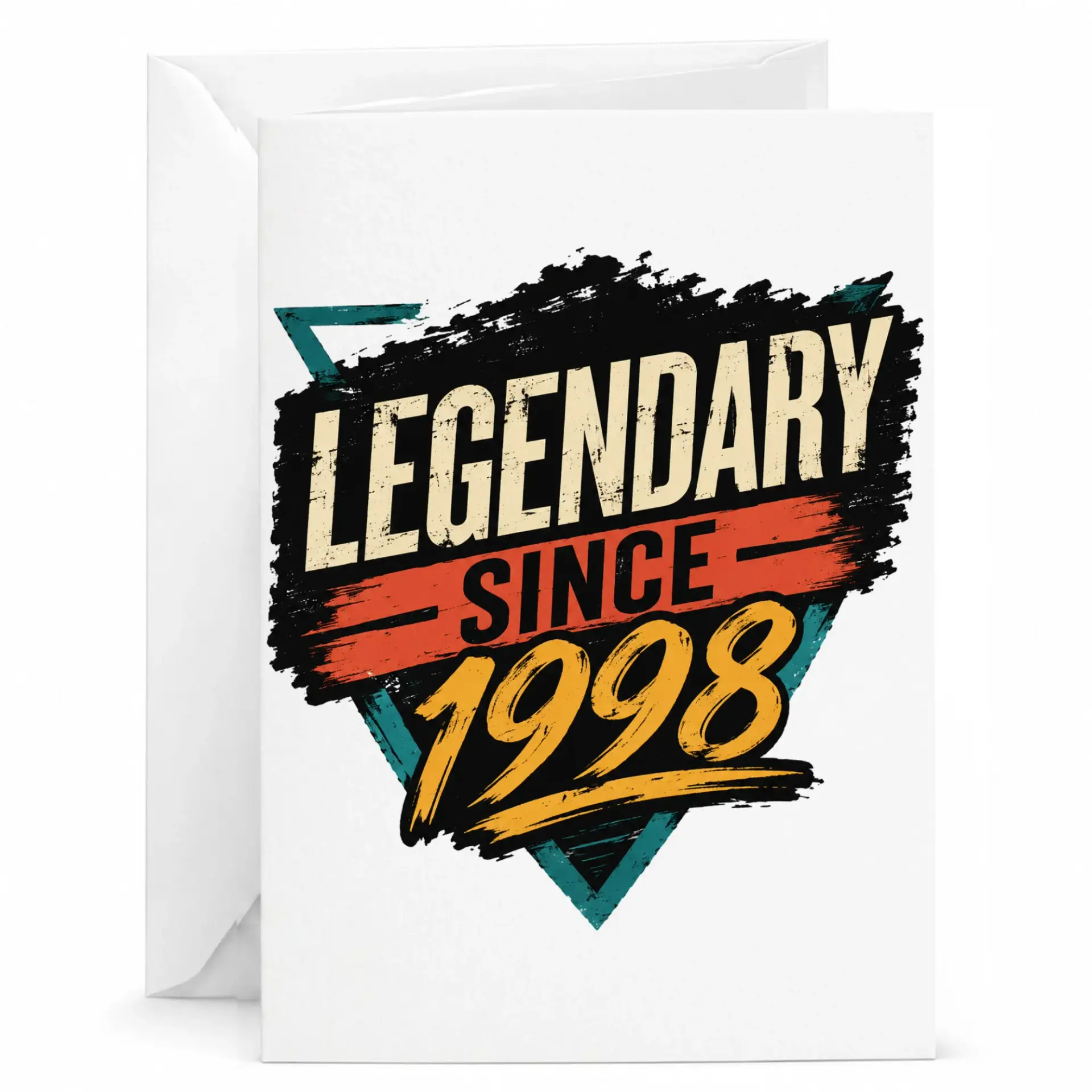 Legendary Since 1998 Birthday Greeting Card Retro Vintage Style Celebration Note Card with Matching White Envelope
