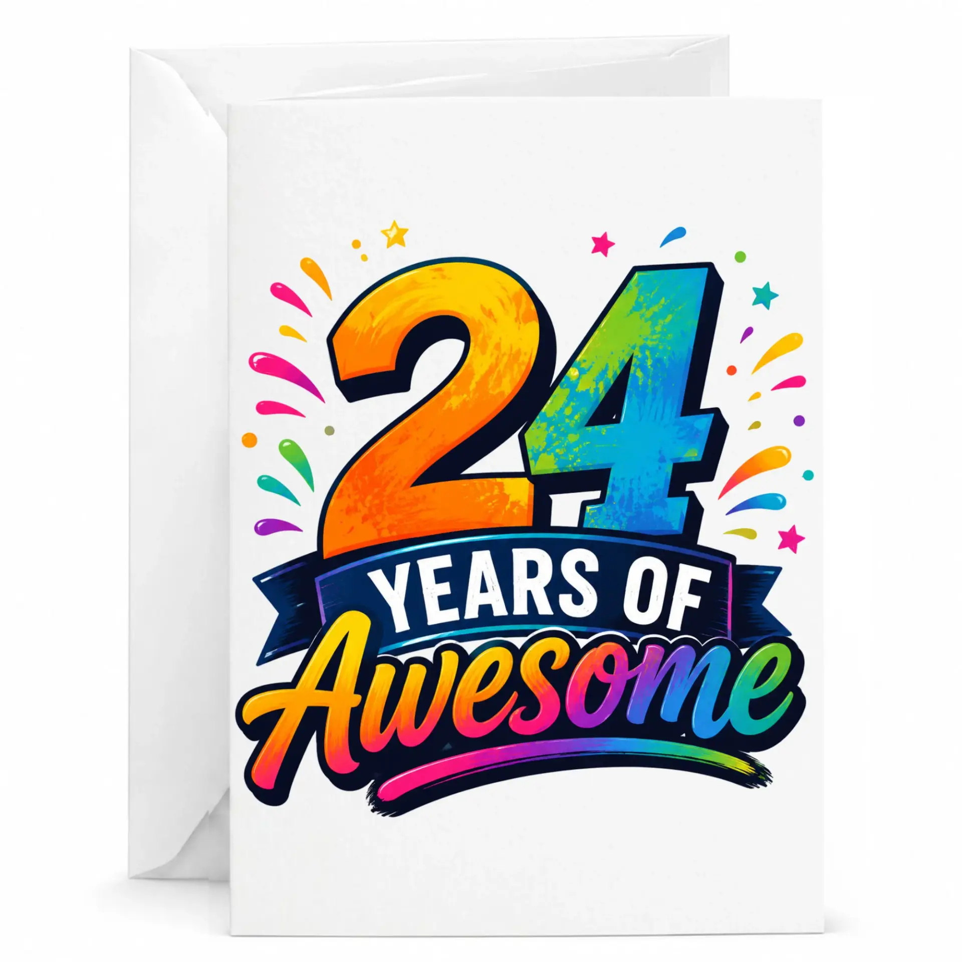 Birthday Card 24 Years of Awesome Fun Graphic Design Colorful Greeting Card for Milestone Celebration with Envelope