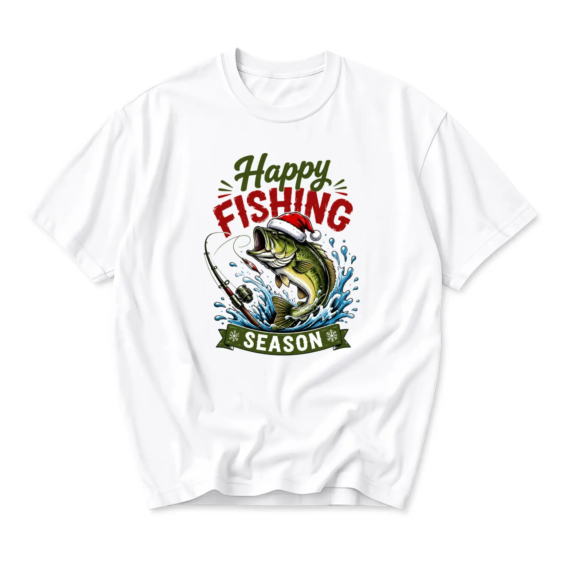 Funny Shirt Happy Fishing Season Fish Wearing a Santa Hat Graphic Print