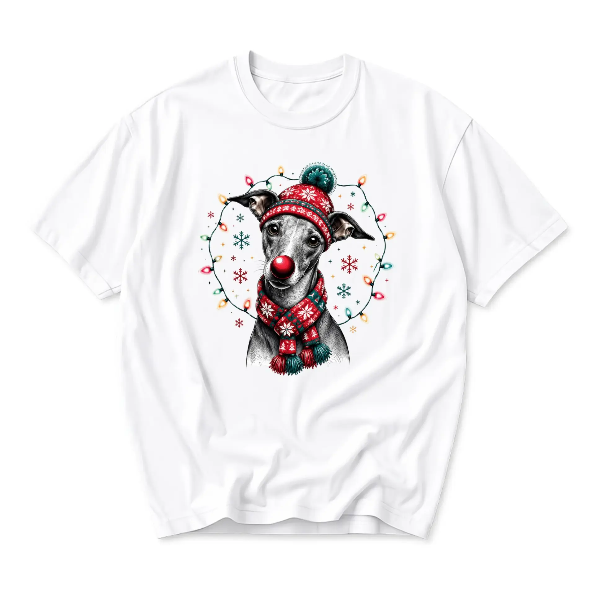Graphic Tee Unisex Short Sleeve Shirt Featuring Festive Holiday Dog with