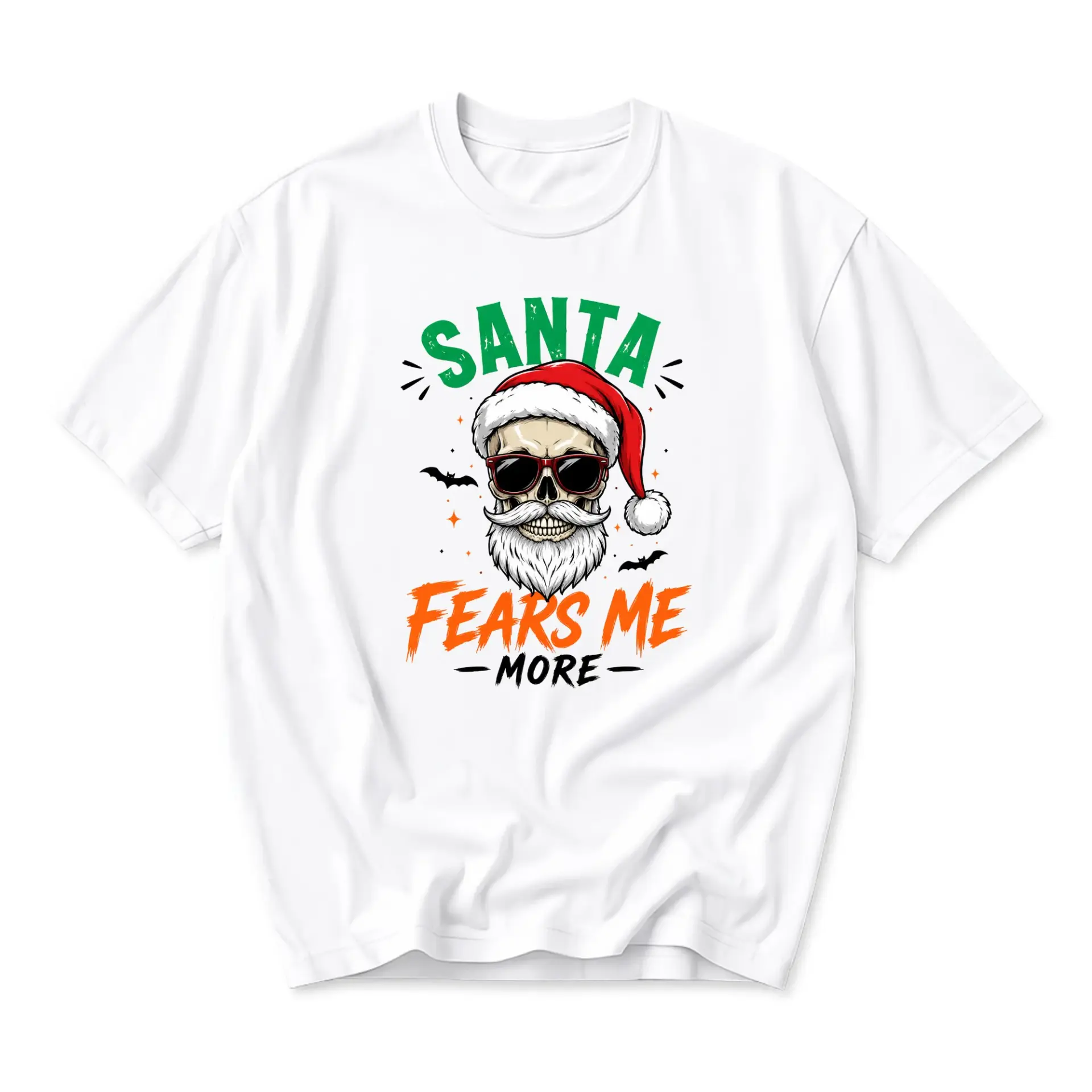Funny Shirt Santa Fears Me More Graphic Tee Spooky Christmas Holiday Season Casual Unisex Crew Neck Cotton Top