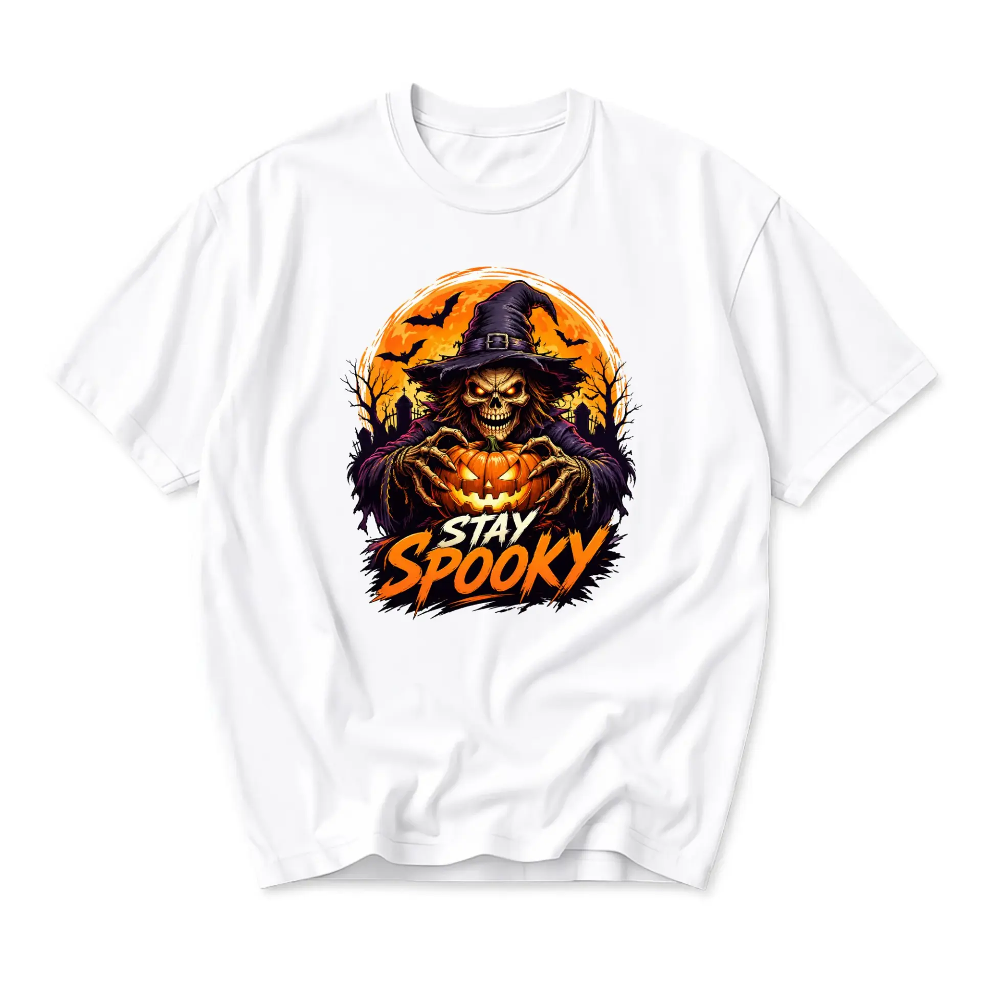 Graphic Tee Stay Spooky Witch Halloween Shirt Unisex Crew Neck Short Sleeve Cotton Blend Casual Fall Apparel