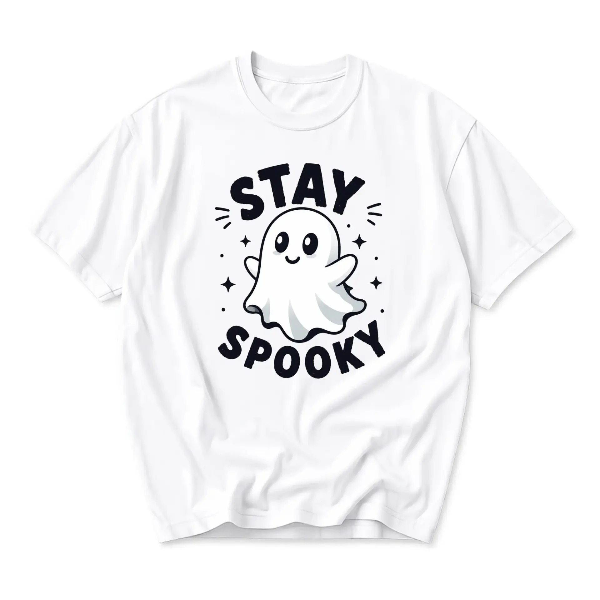 Graphic Tee Stay Spooky Cute Ghost Print Unisex Short Sleeve Crew Neck Cotton Casual Everyday Apparel Summer Top
