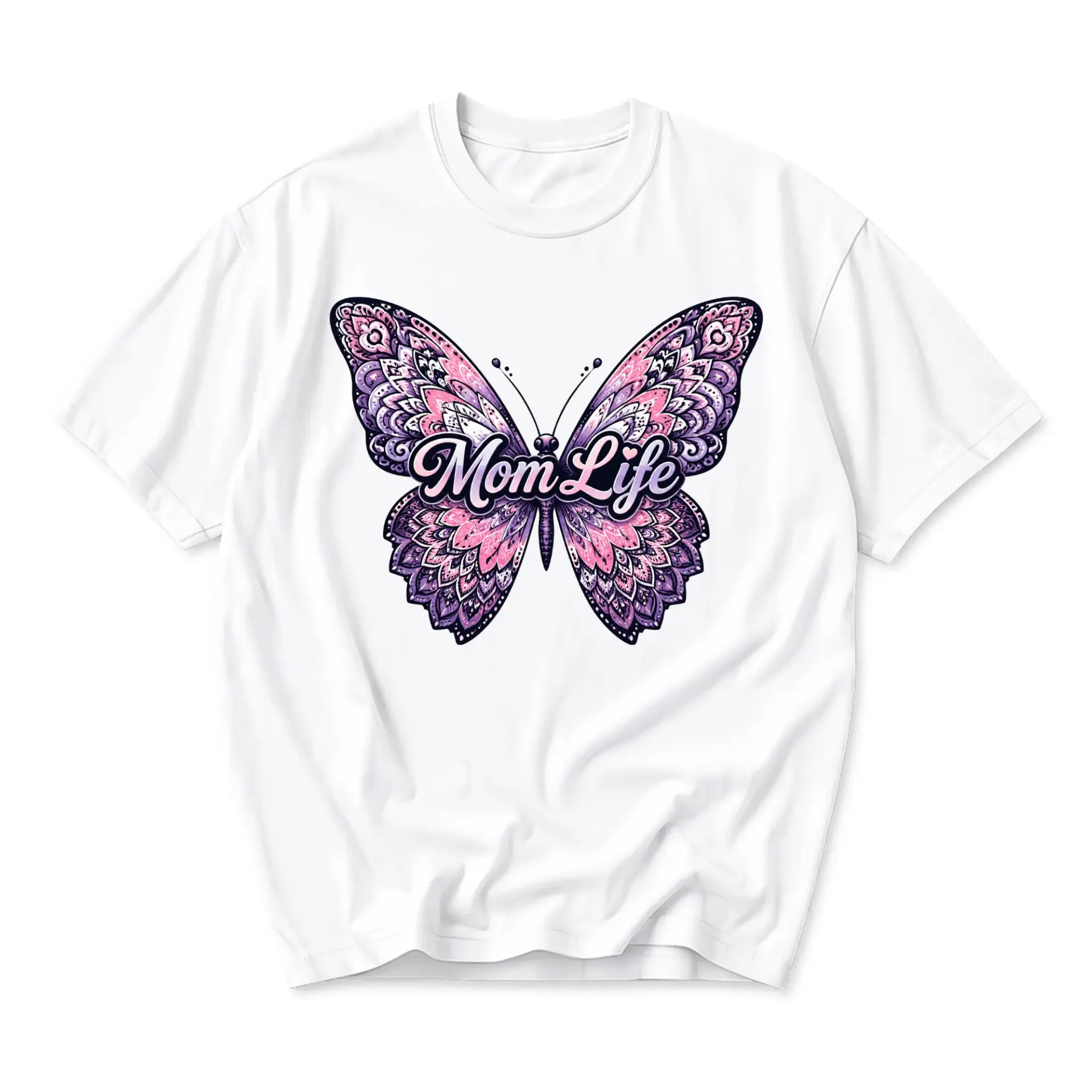 Graphic Tee Mom Life Butterfly Print Unisex Casual Crew Neck T-Shirt Soft Breathable Cotton Everyday Apparel White