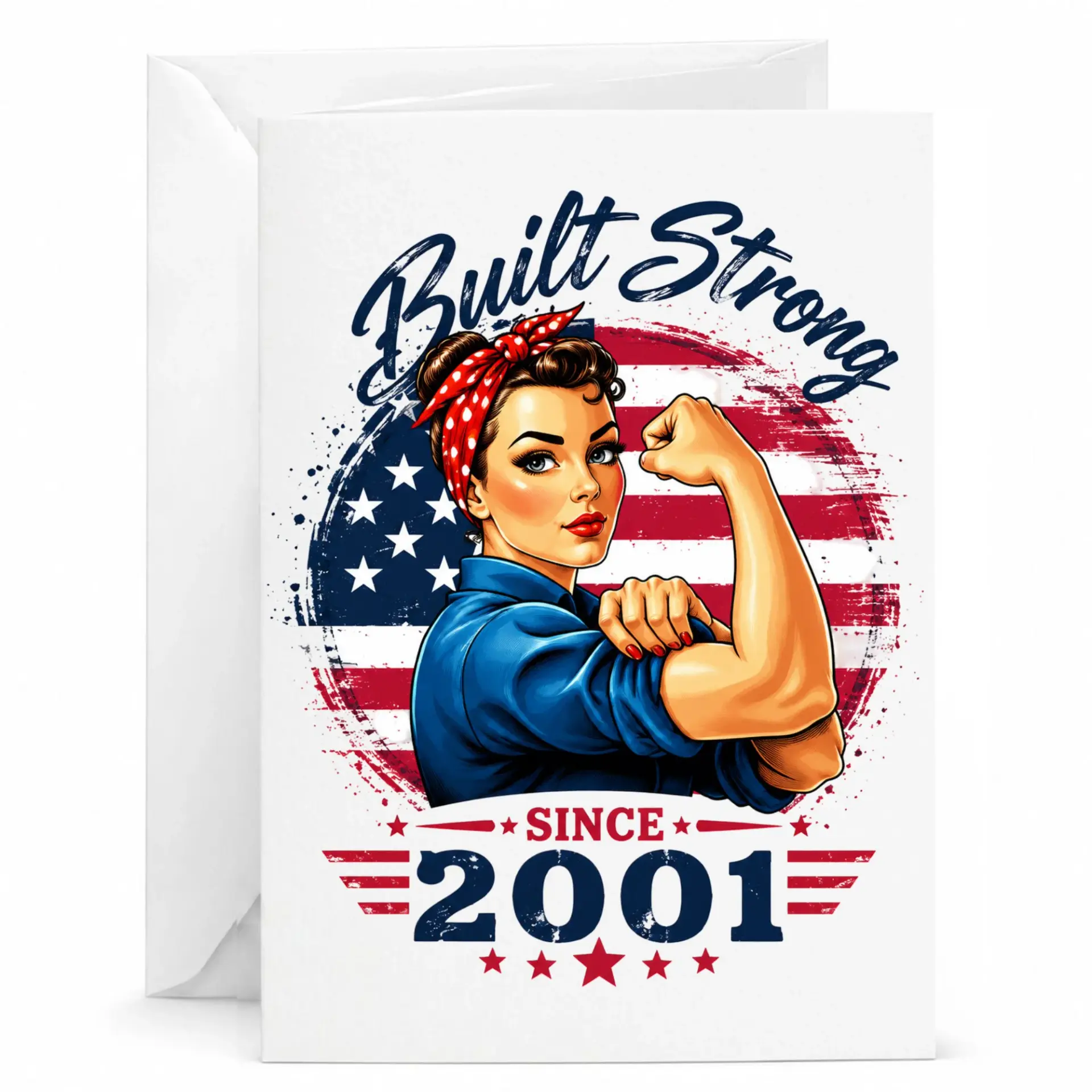 Birthday Card Built Strong Since 2001 Vintage Patriotic Style Retro Inspired Greeting Card for Milestone Celebration