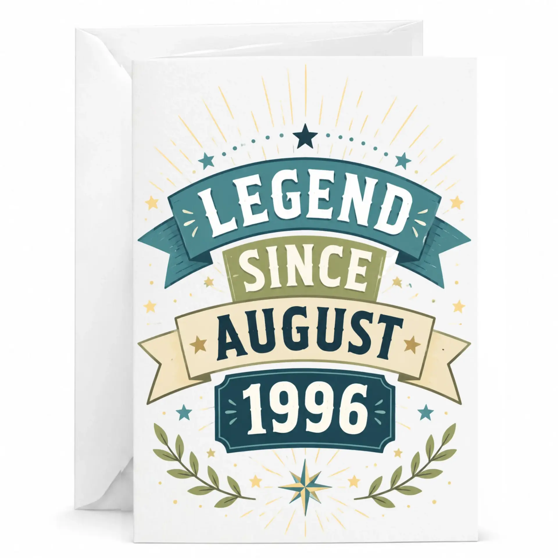 Birthday Greeting Card Legend Since August 1996 Vintage Inspired Typography Design with Matching White Envelope