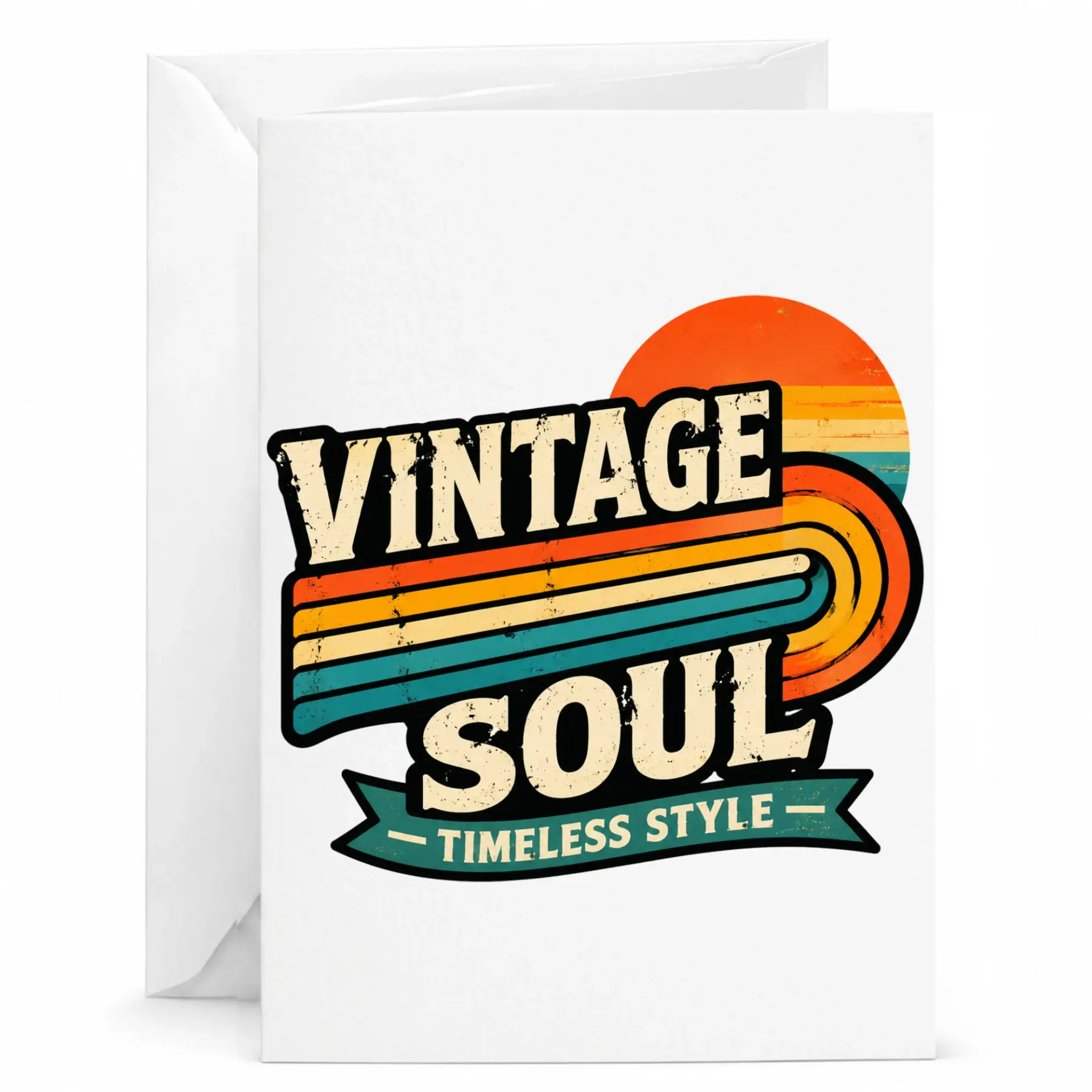 Vintage Soul Greeting Card with Envelope, Retro Seventies Style Aesthetic Note Card for Special Occasions and Personal Messages