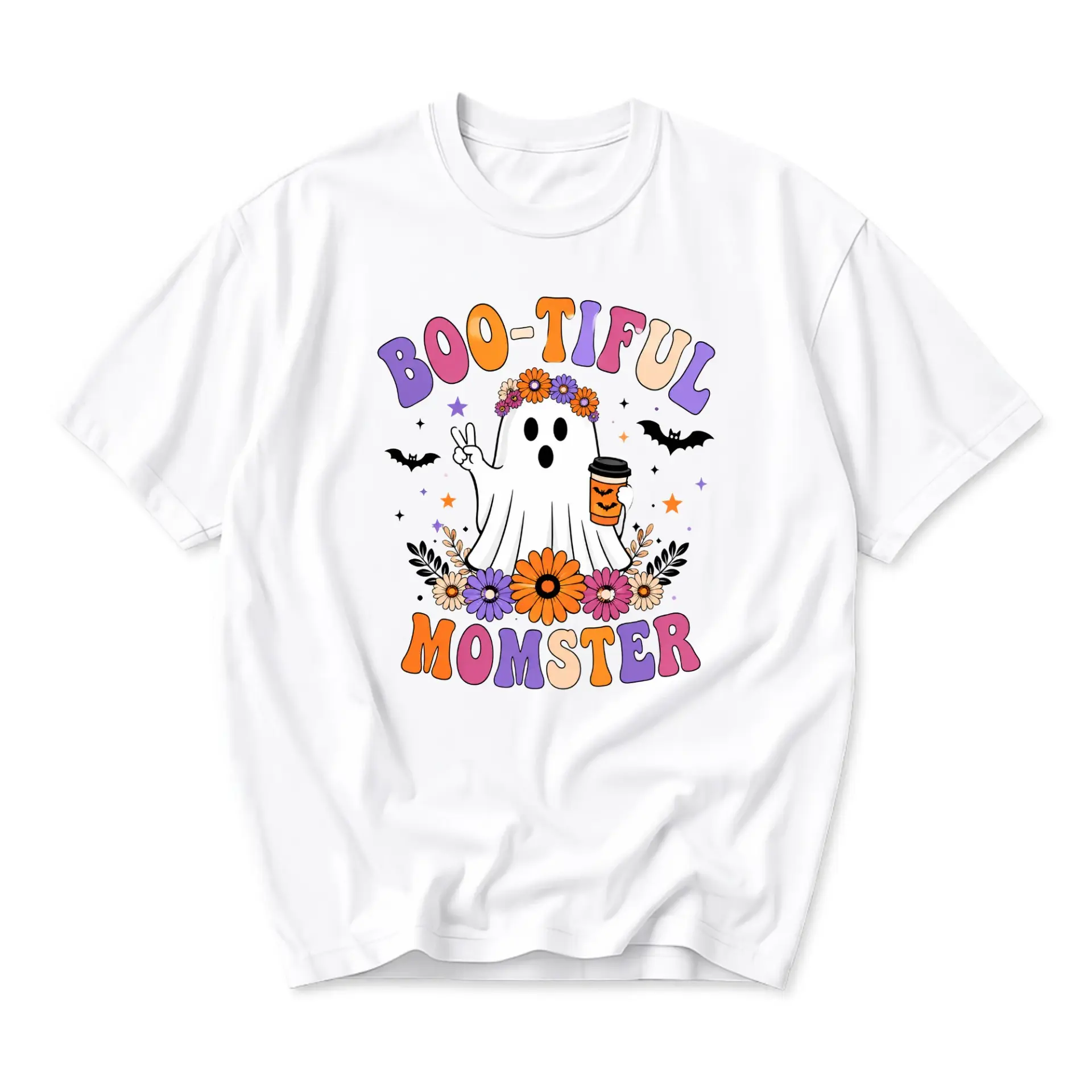 Funny Shirt Boo-Tiful Momster Halloween Graphic Tee Casual Unisex Crew Neck Apparel for Fall Holiday Season and Everyday Wear