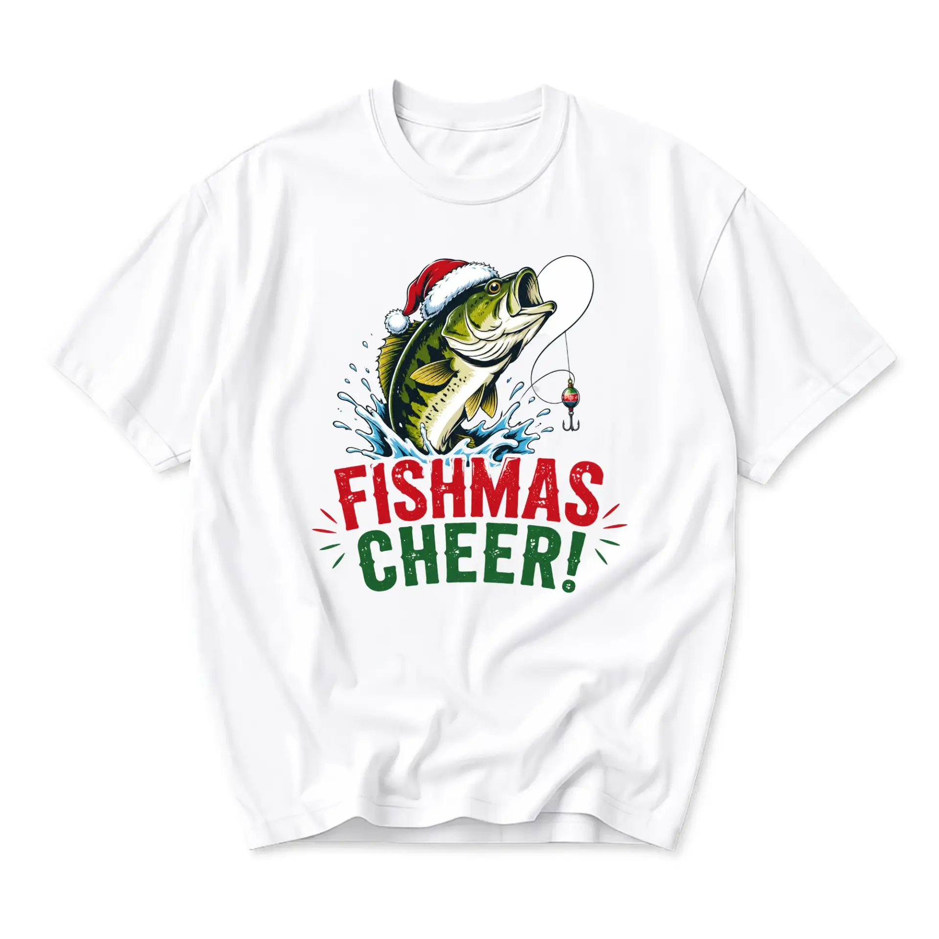 Funny Shirt Fishmas Cheer Fishing Holiday Graphic Tee Casual Unisex Crew Neck Top for Outdoor Enthusiasts Gift