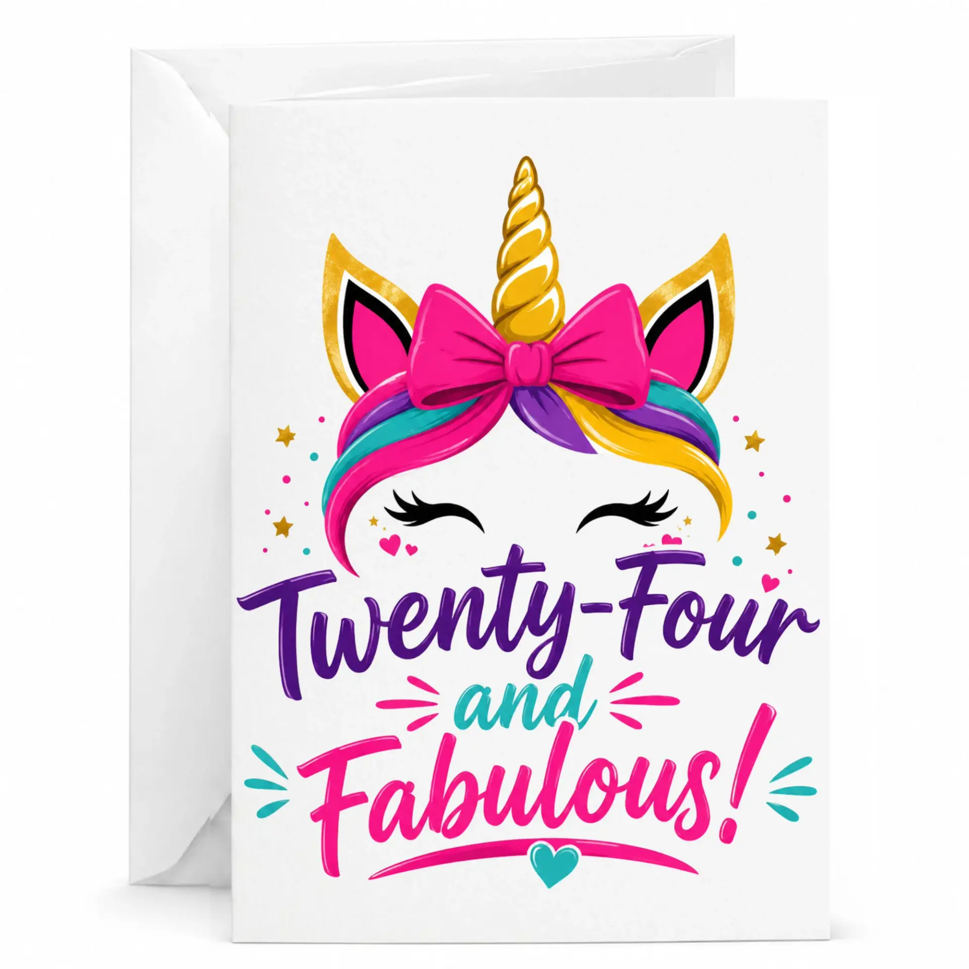 Birthday Card Twenty-Four and Fabulous Greeting Card with Unicorn Illustration for Twenty-Fourth Birthday Celebration