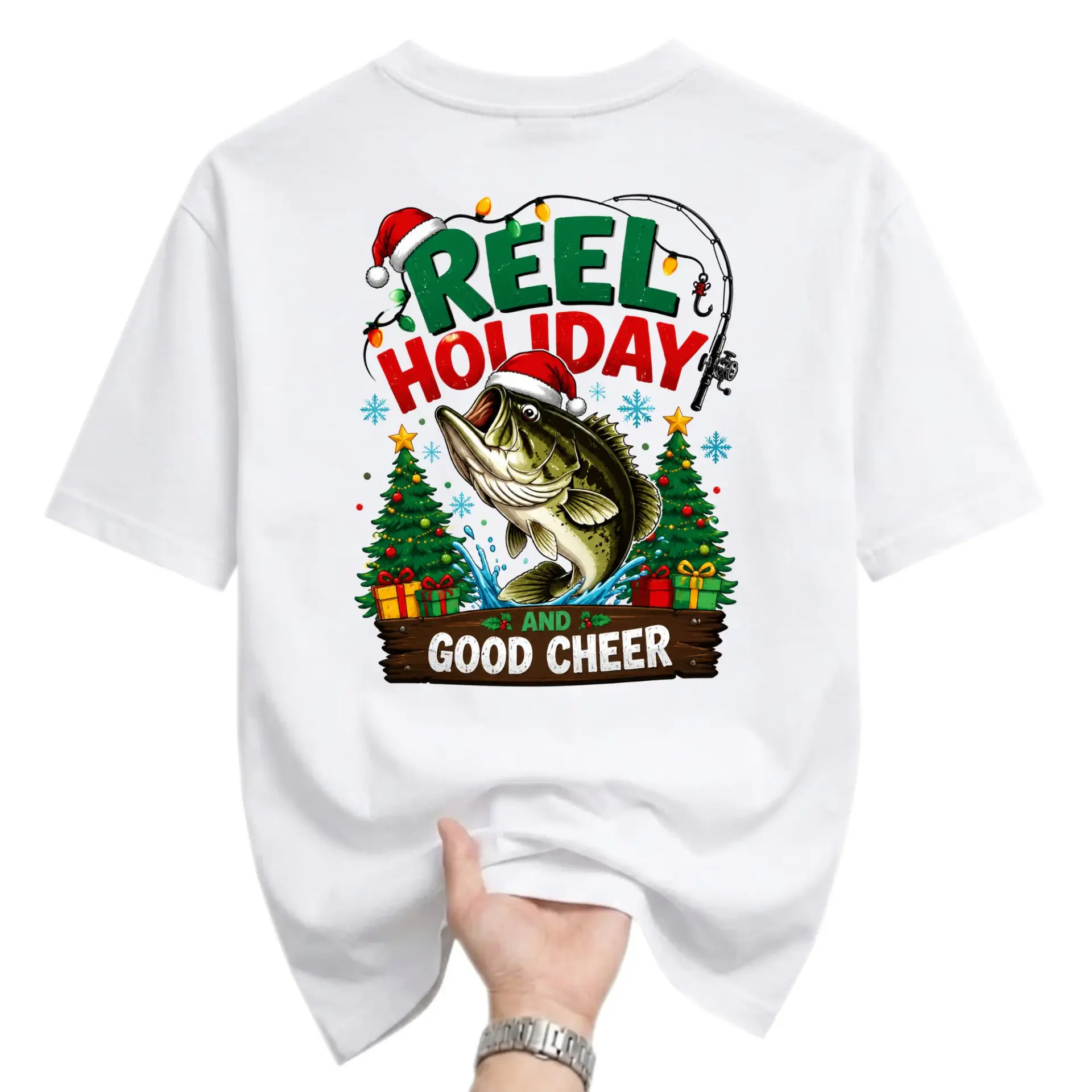 Funny Shirt Reel Holiday and Good Cheer Graphic Tee Unisex Crew Neck Casual