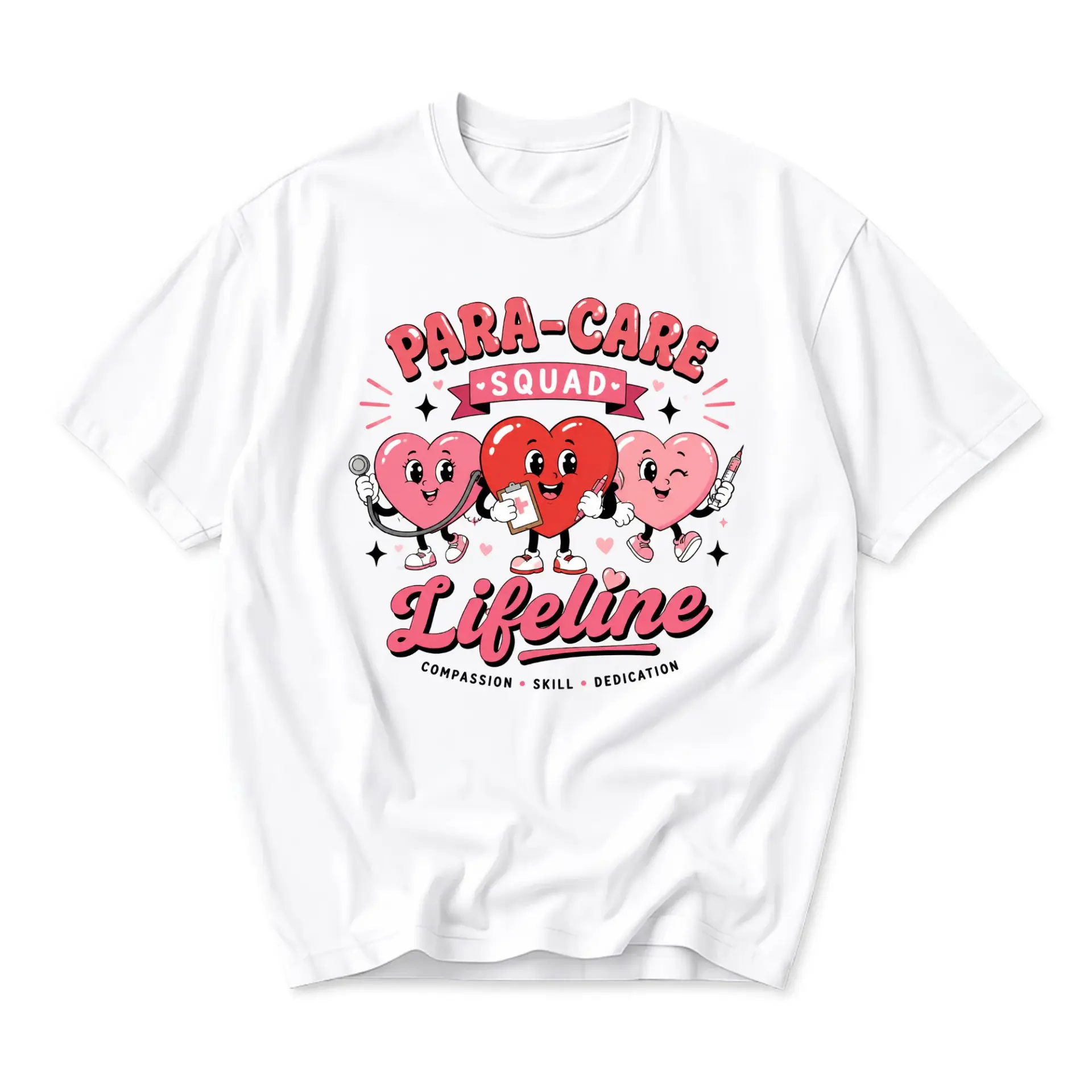 Graphic Tee Para-Care Squad Lifeline Heart Design Unisex Short Sleeve Crew Neck Cotton Casual Everyday Apparel