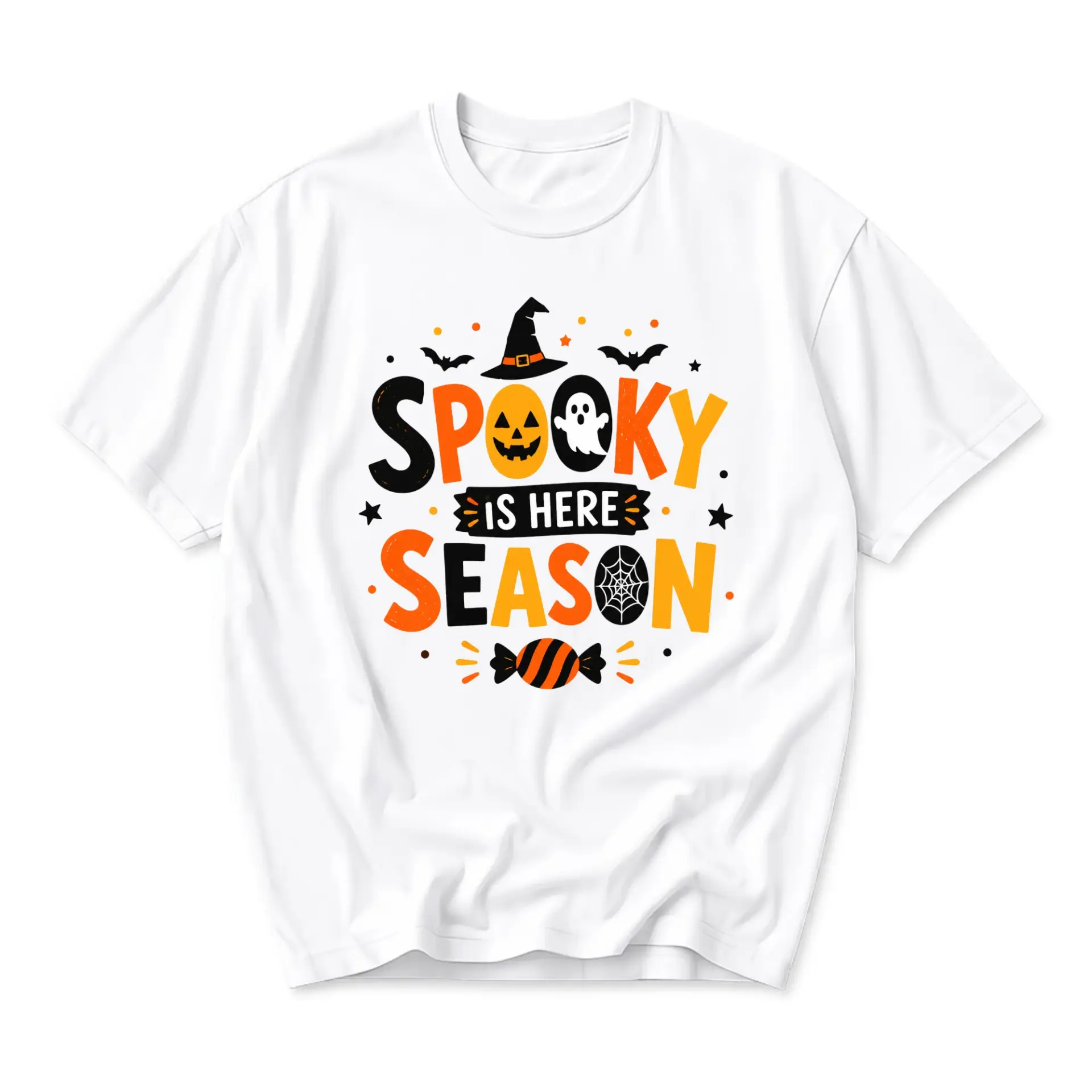 Graphic Tee Spooky Season Halloween Unisex T-Shirt with Festive Holiday Elements and Colorful Autumn Holiday Theme