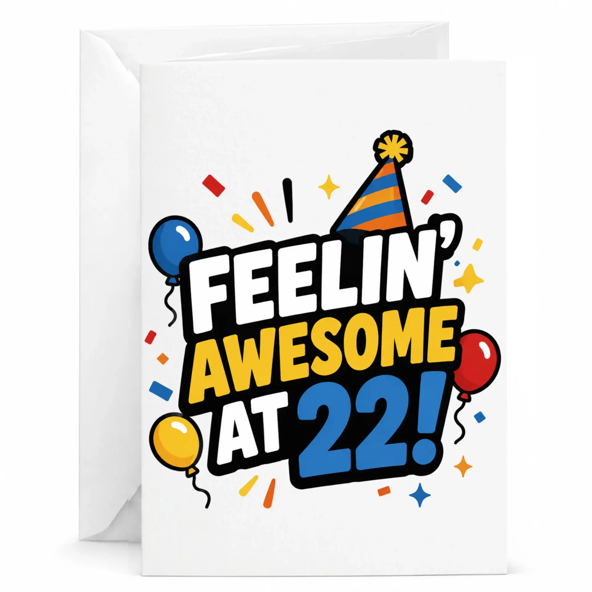 Birthday Card Feelin Awesome at 22 Party Celebration Greeting Card for Twenty Second Birthday Enthusiasts