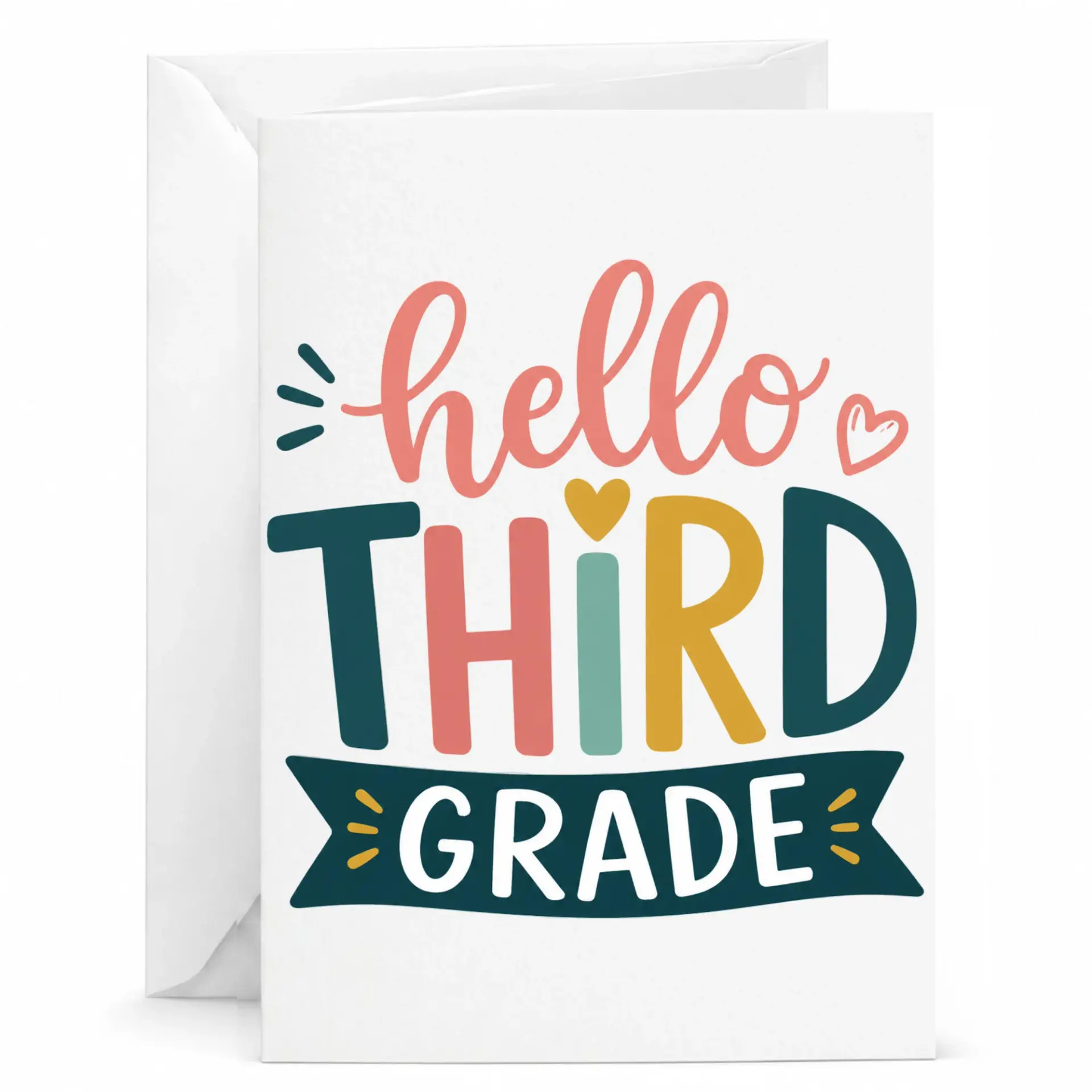 Greeting Card Hello Third Note for Achievement and with Matching White Envelope Included 5x7 Inches