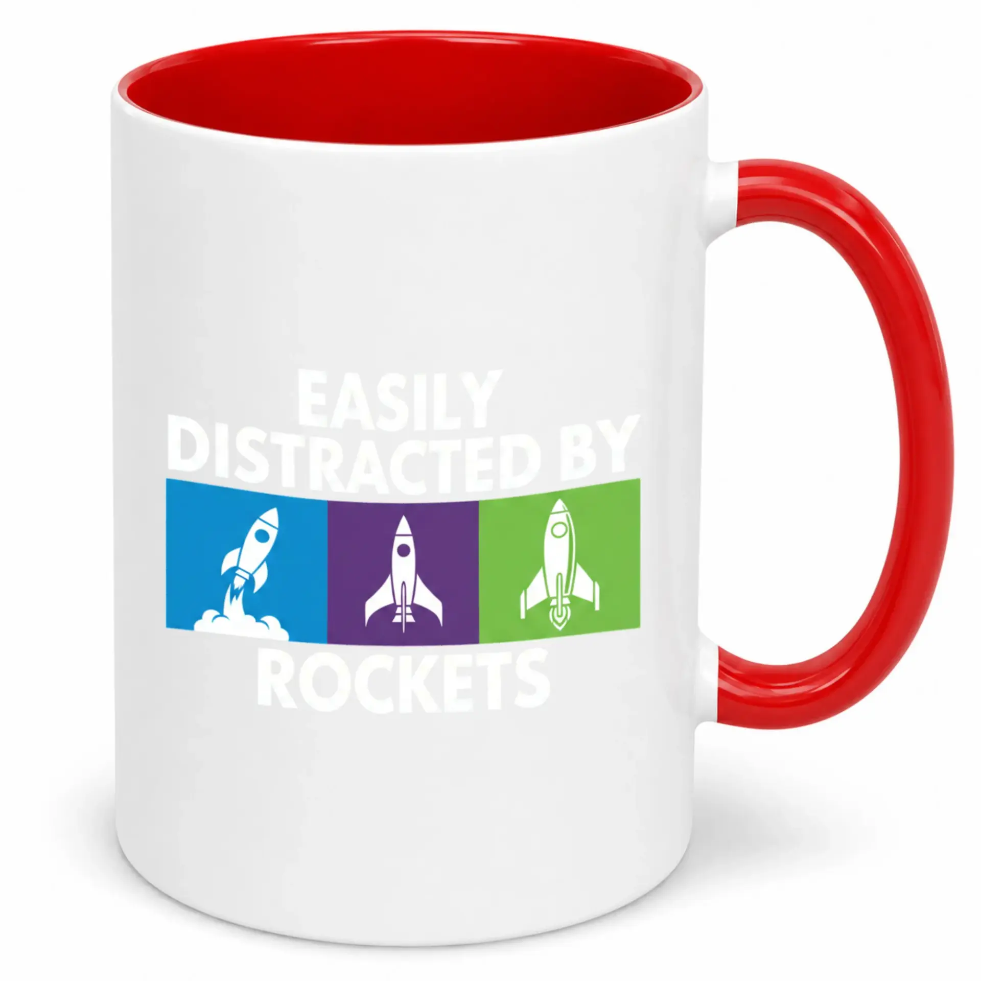 Funny Rocket Enthusiast Ceramic Coffee Mug with "easily Distracted by Rockets" Design Space Themed Drinkware Gift for Science Lovers
